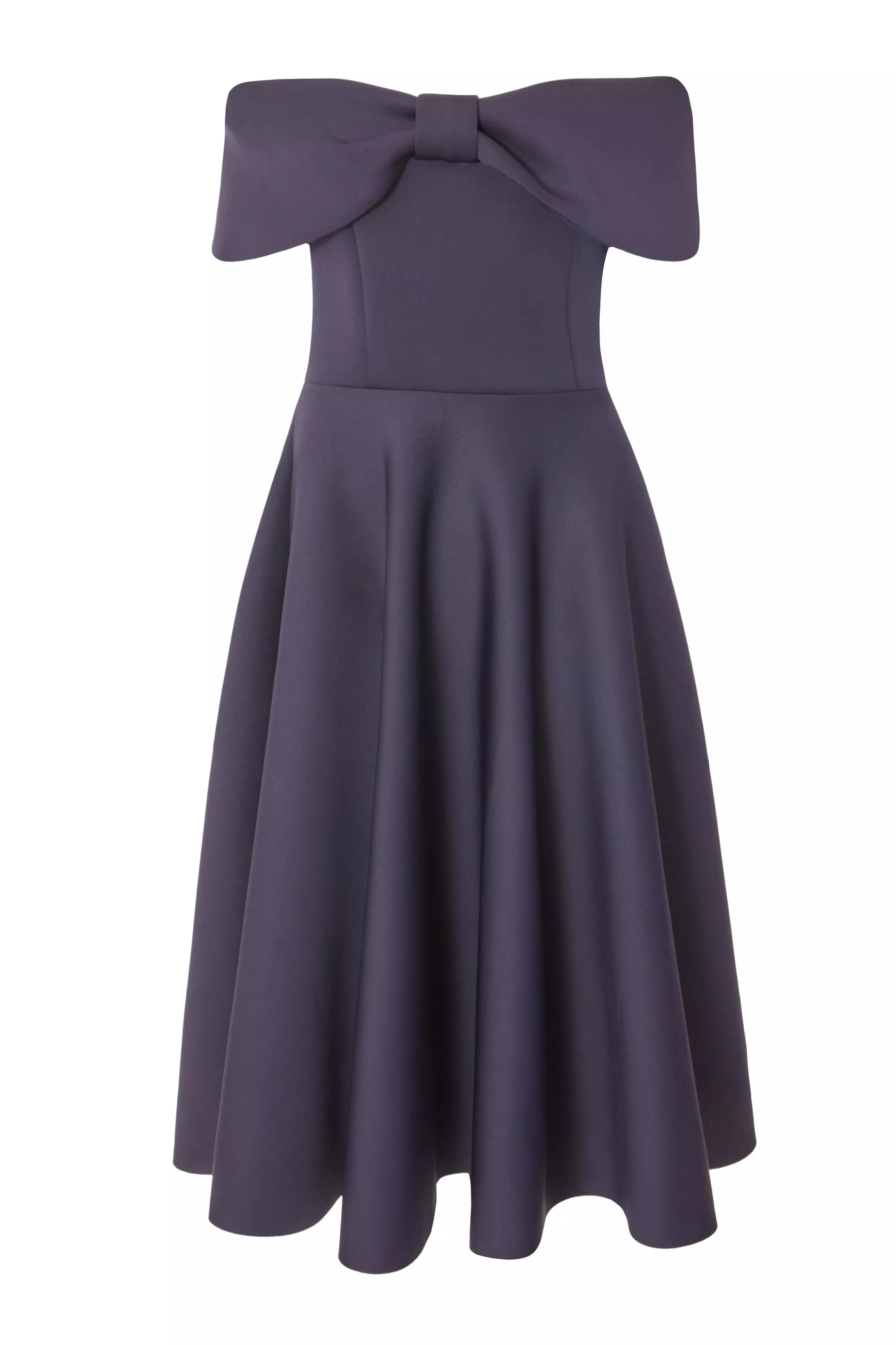 Navy Bardot Bow Skater Dress