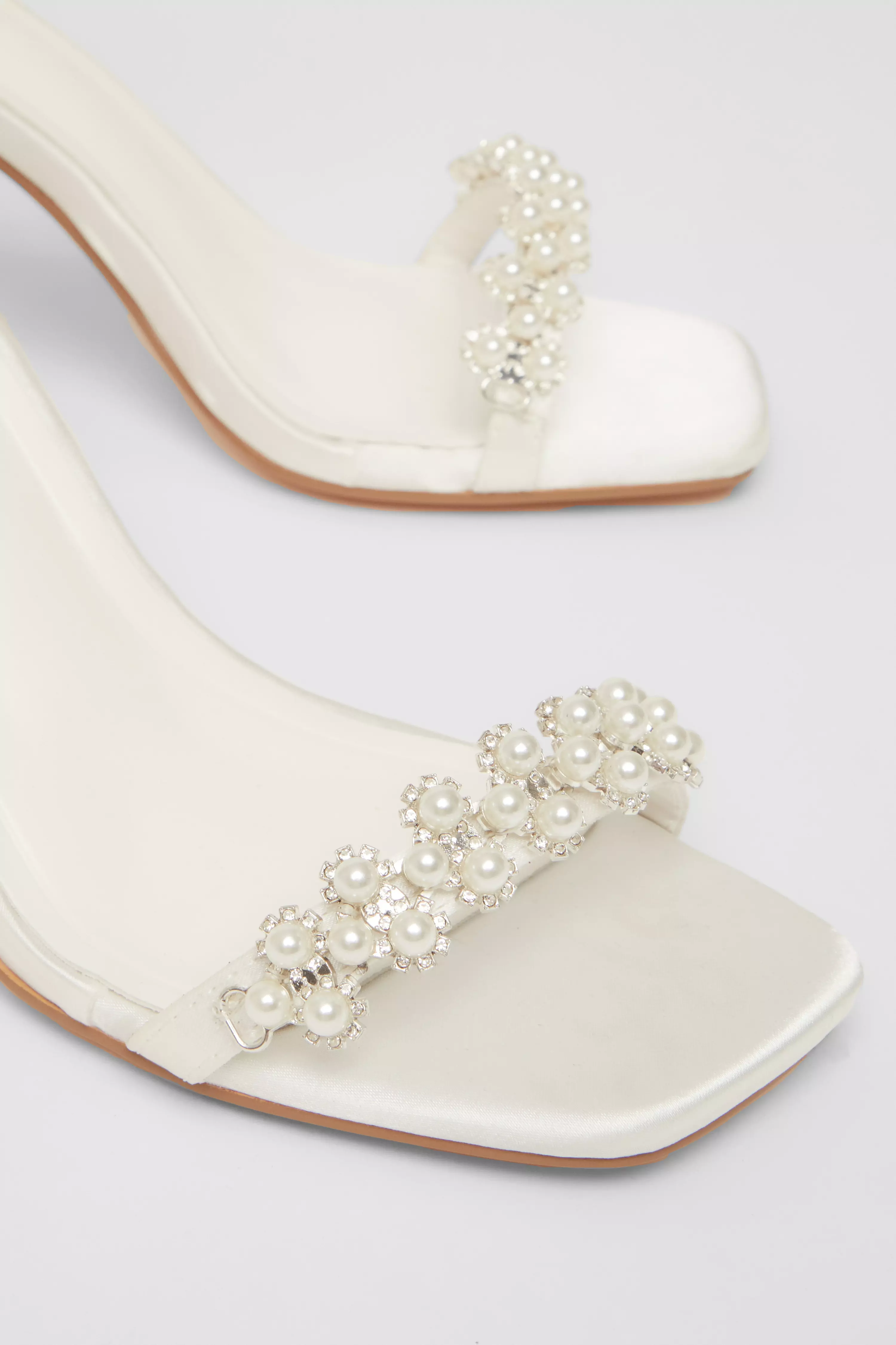 White Bridal Satin Block Heels