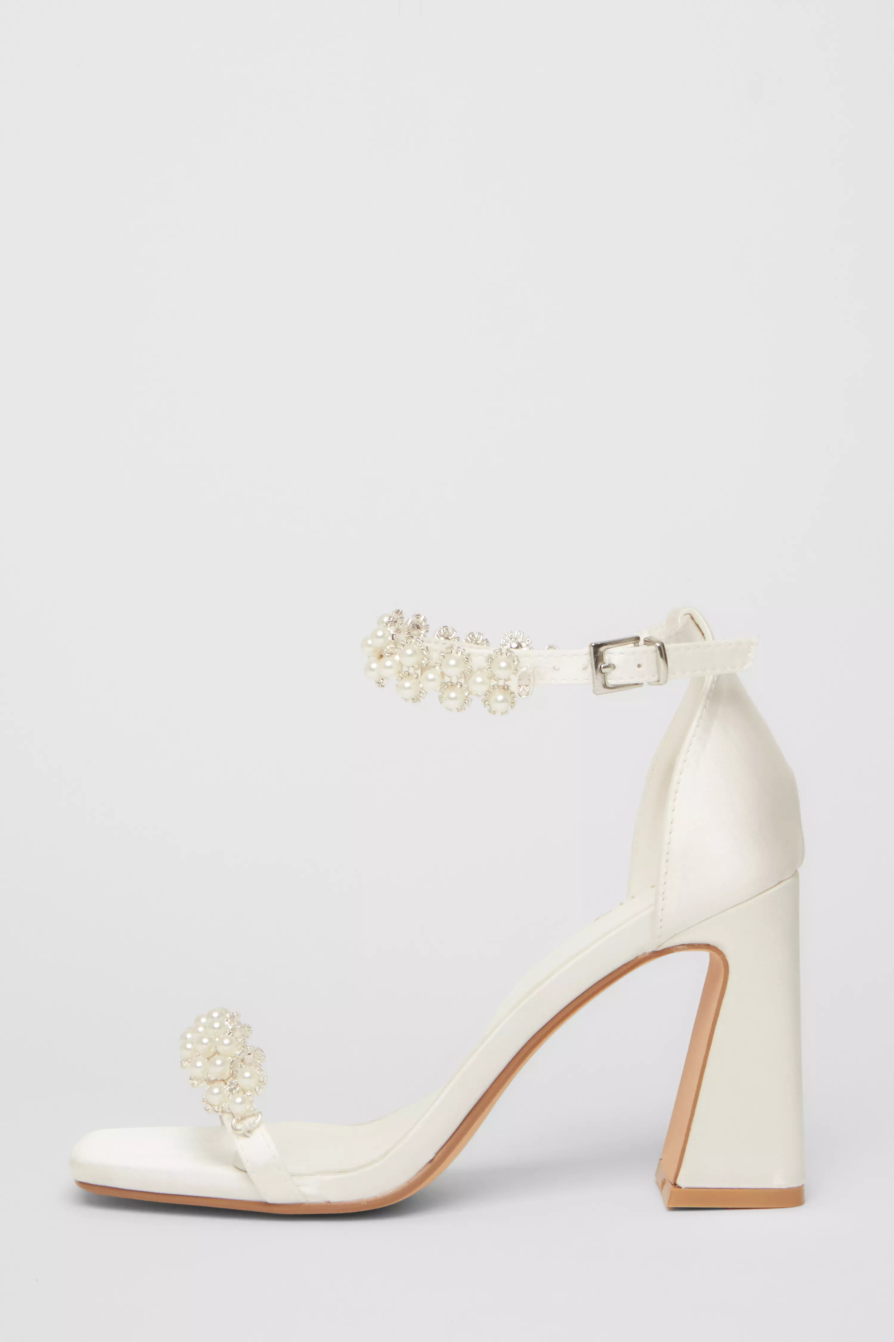 White Bridal Satin Block Heels