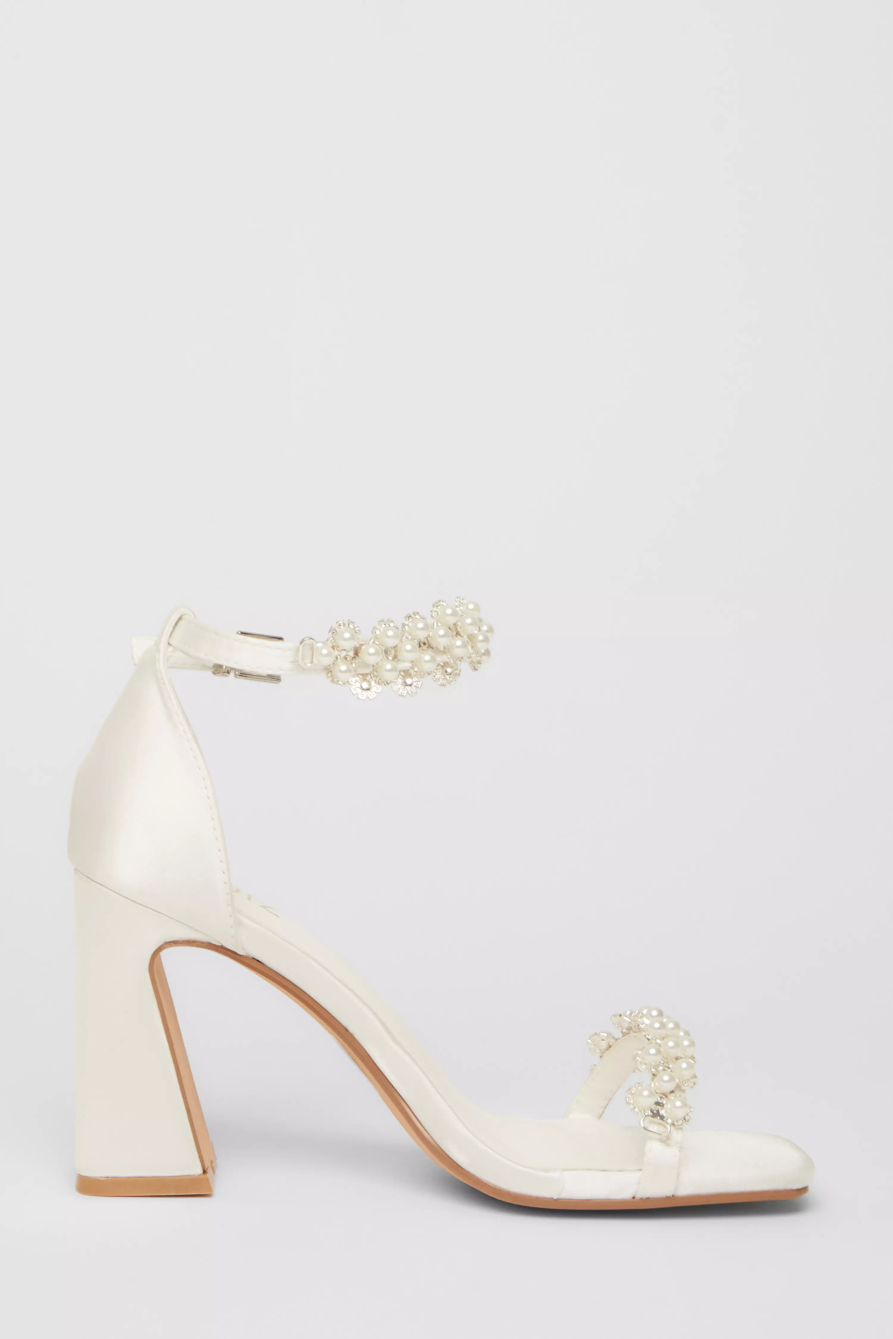 White Bridal Satin Block Heels