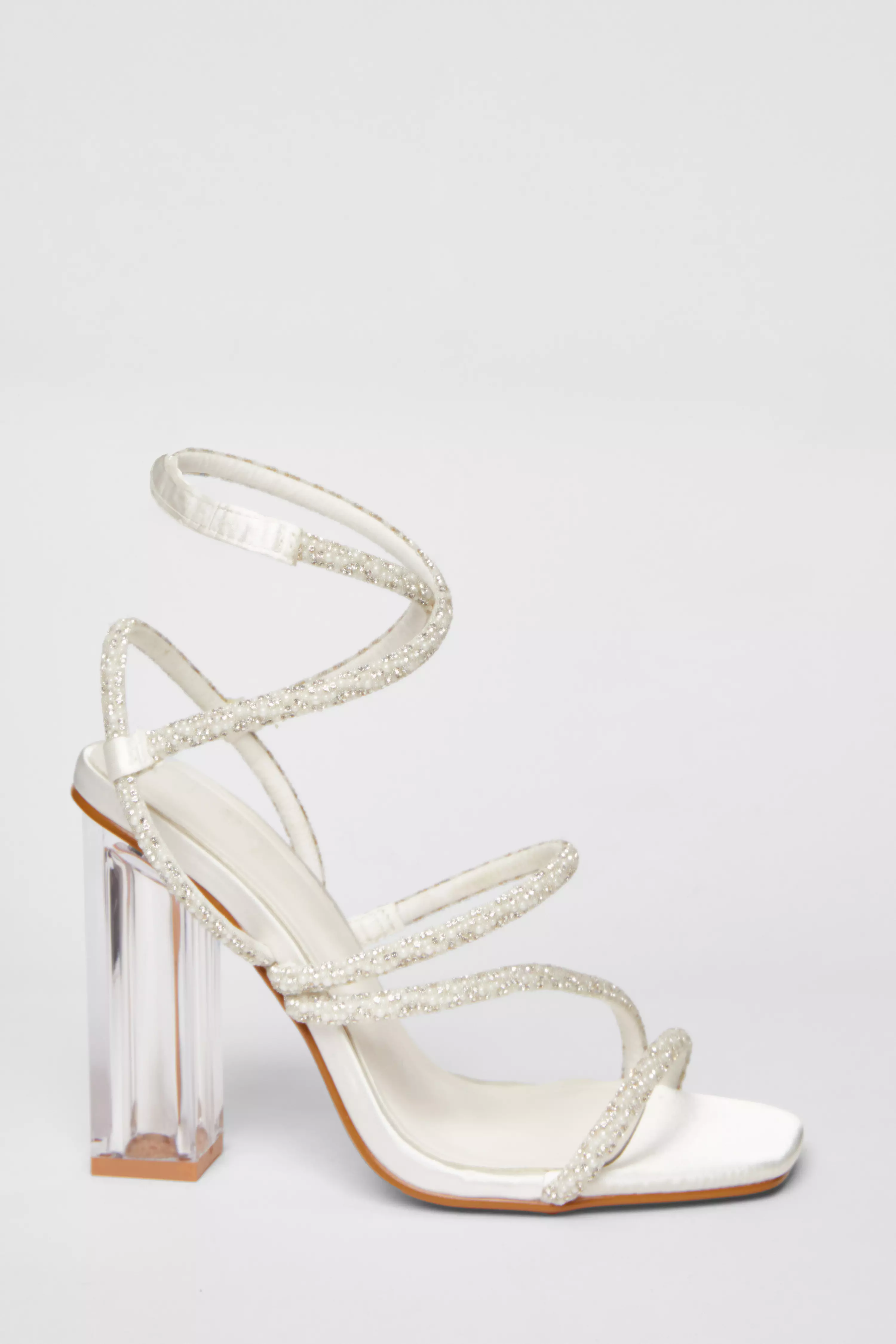 White Bridal Clear Heel Sandal