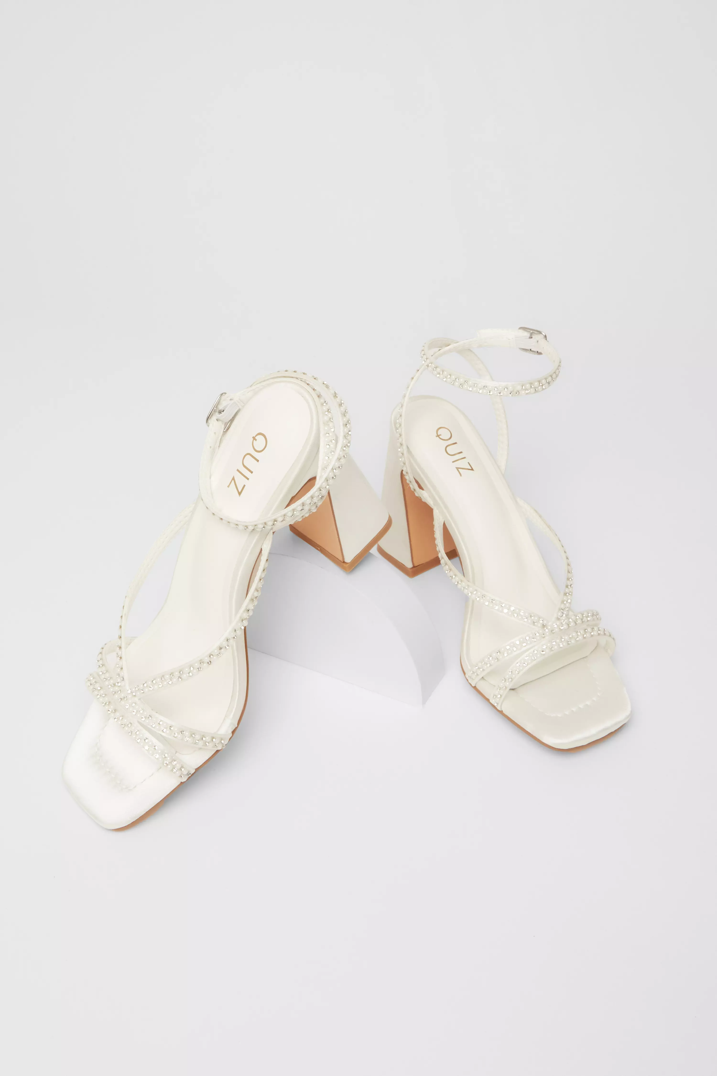 White Bridal Embellished Block Heels