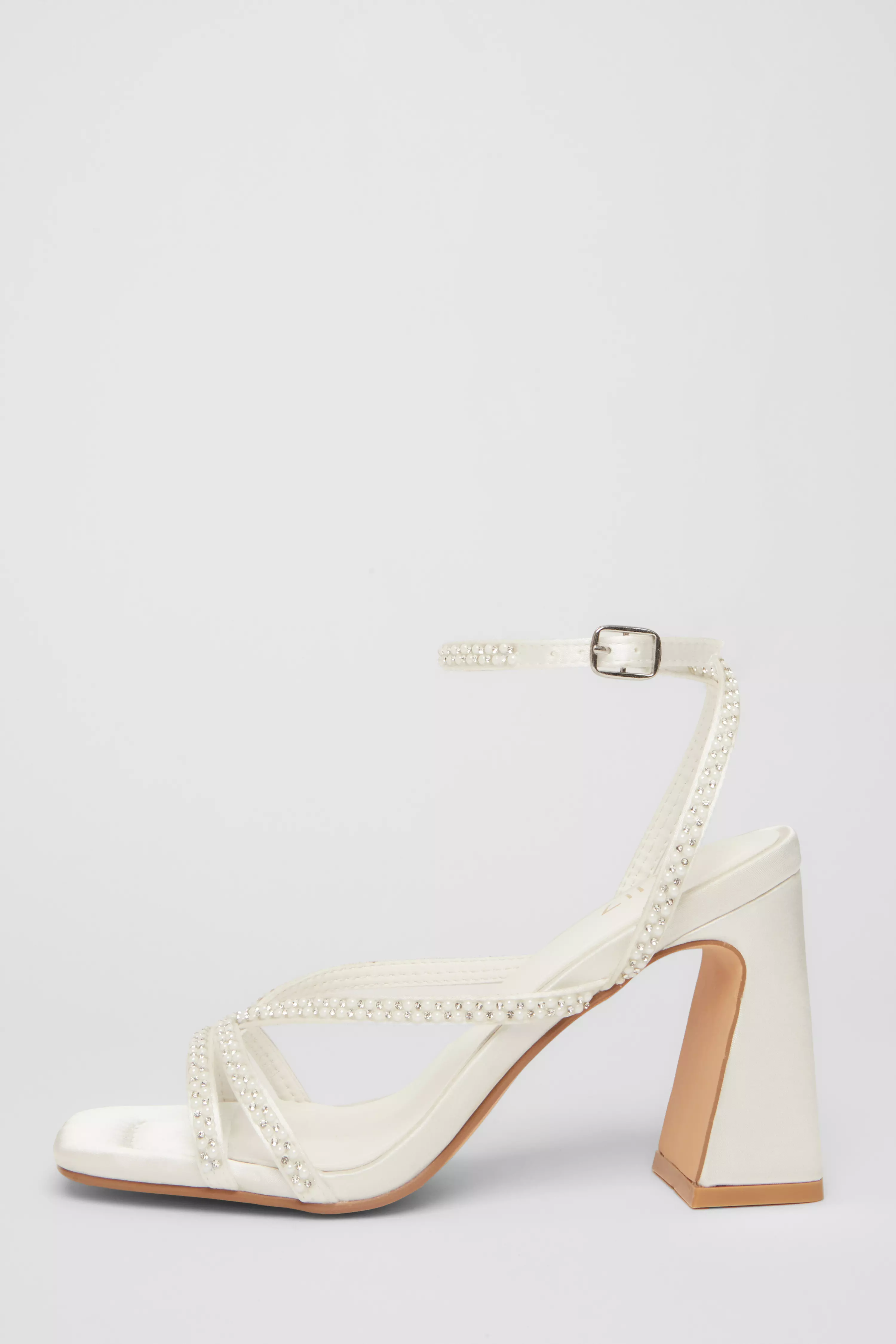 White Bridal Embellished Block Heels