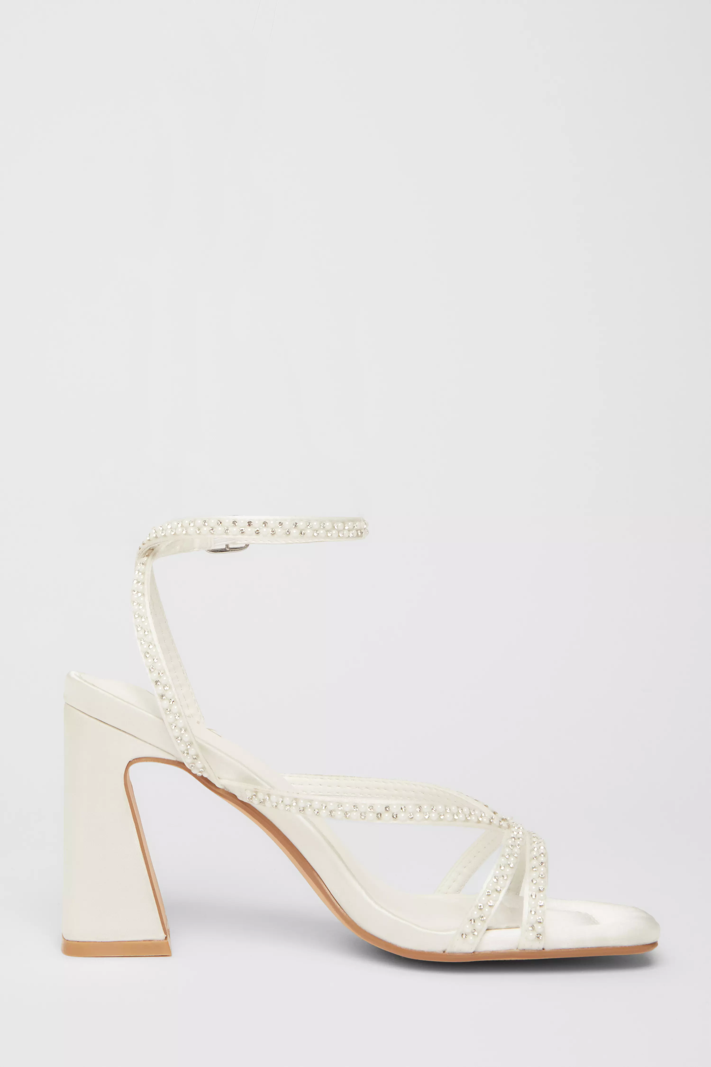 White Bridal Embellished Block Heels