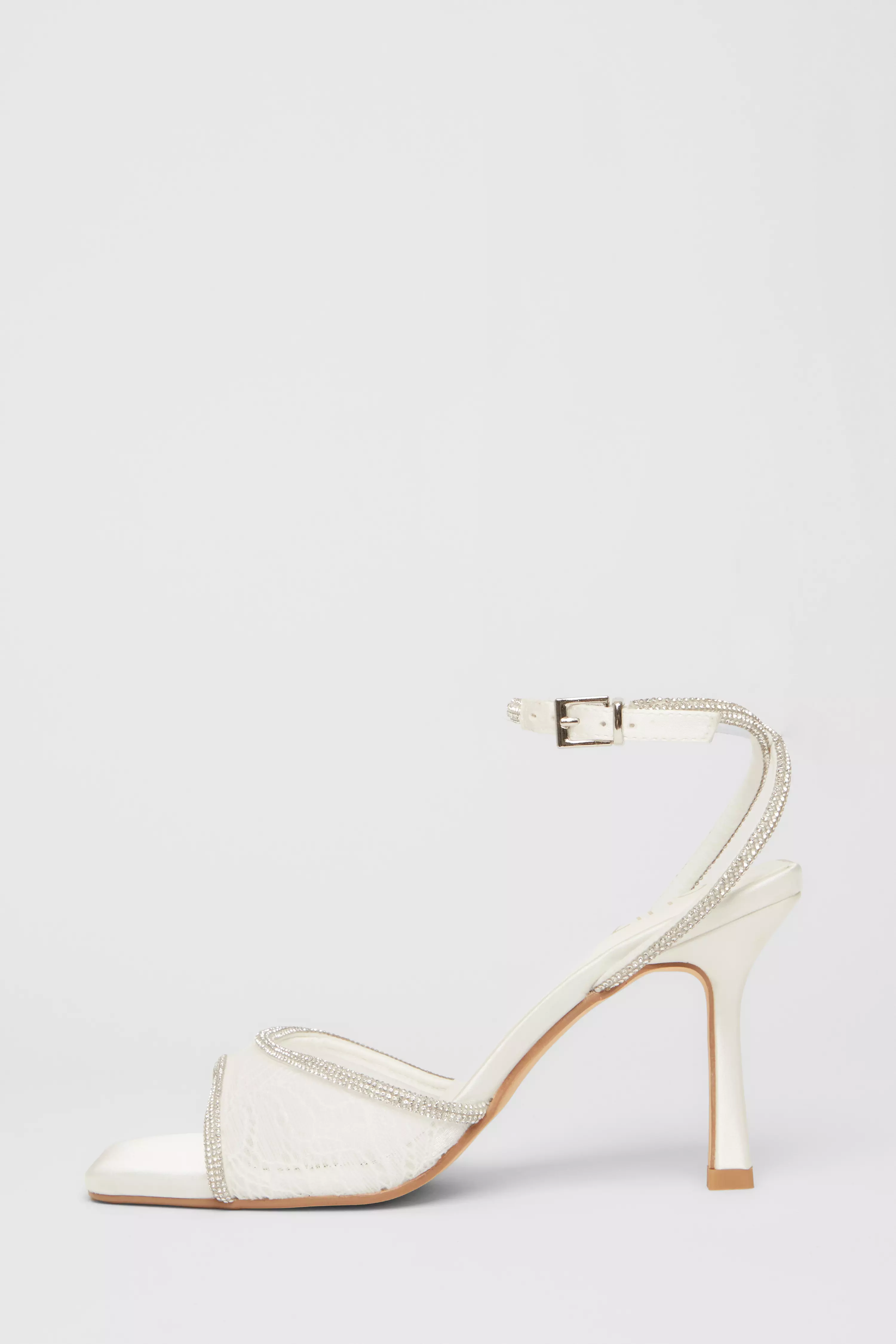 Bridal White Lace Diamante Heeled Sandal