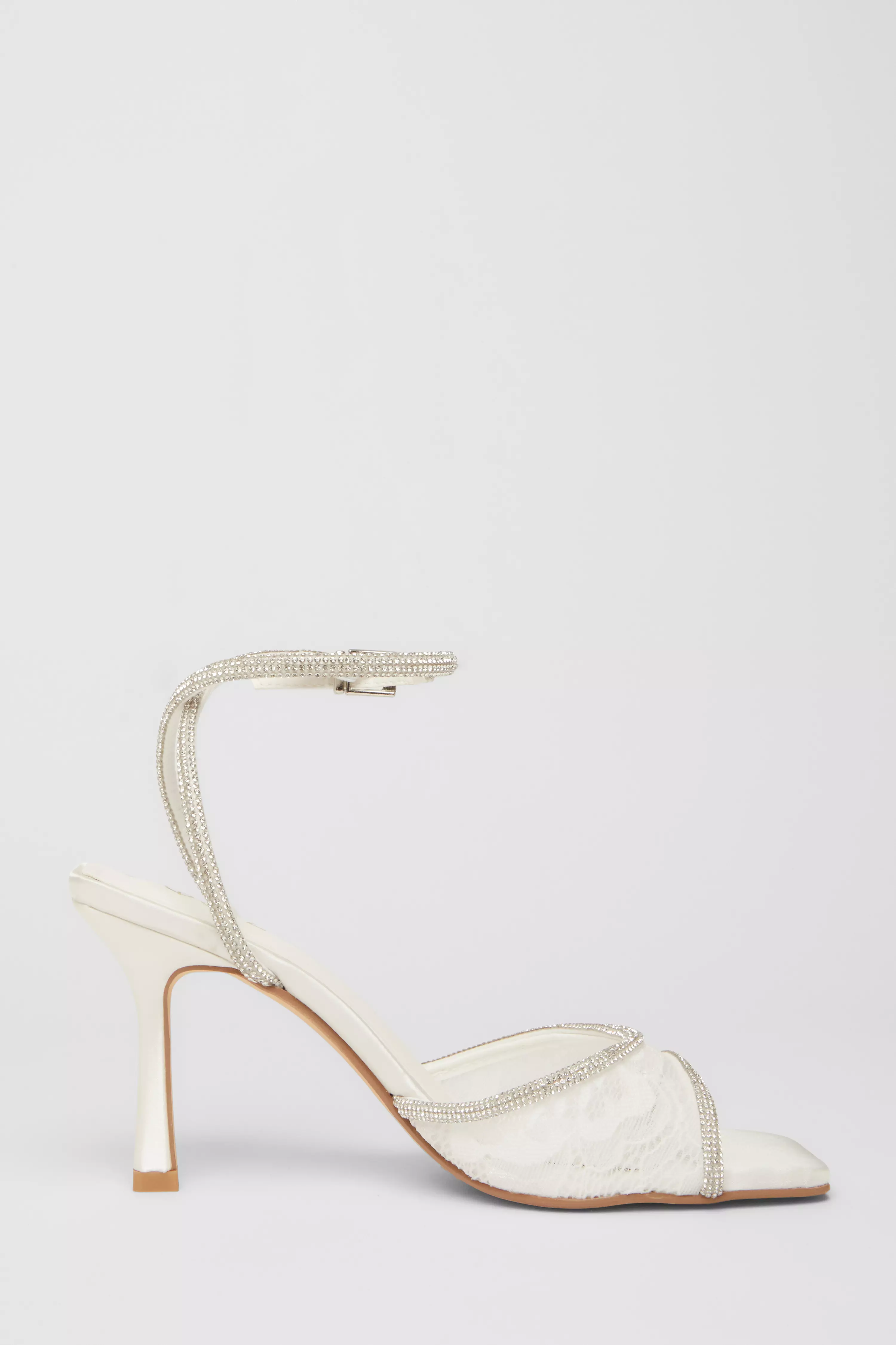 White Bridal Lace Diamante Heeled Sandal