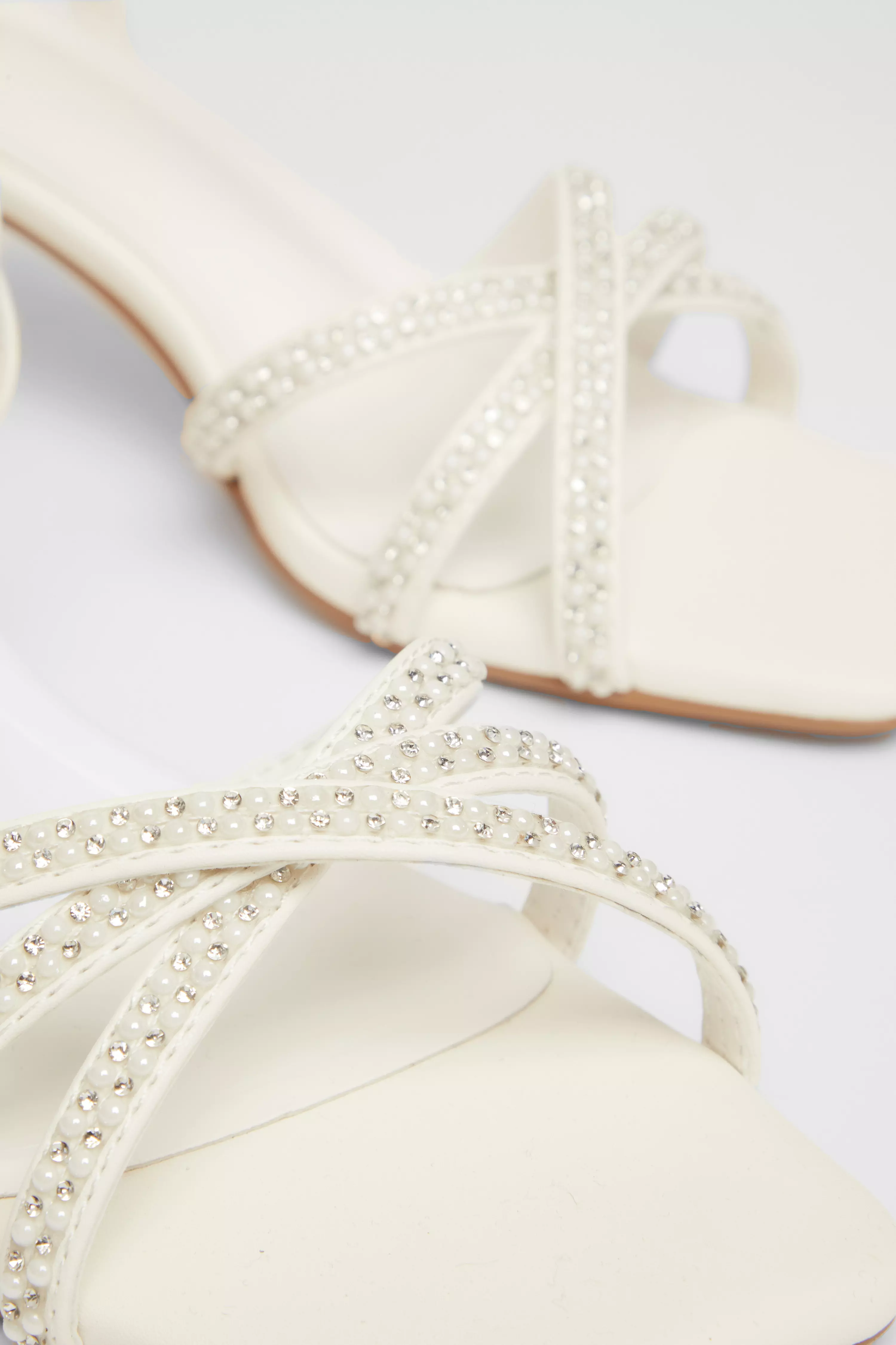 White Bridal Embellished Block Heels 