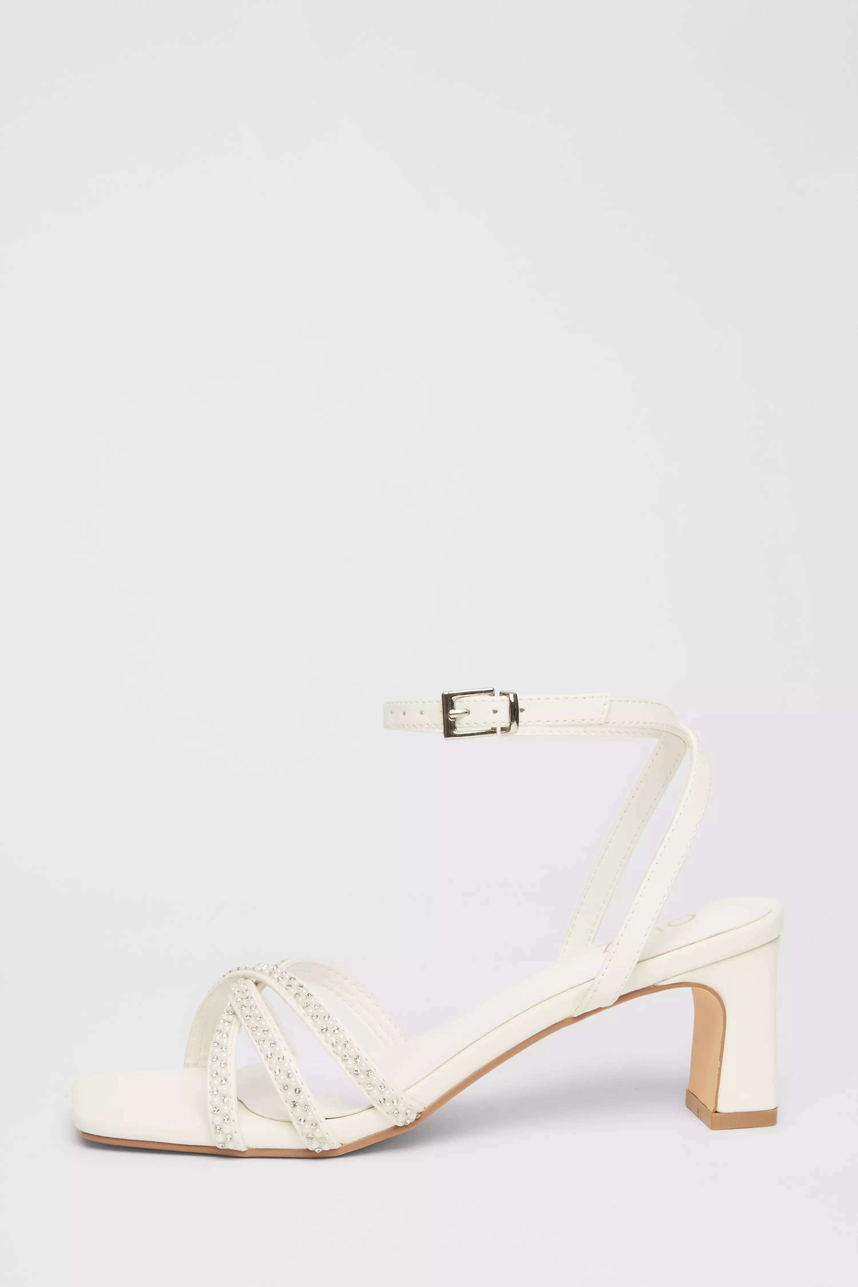 White Bridal Embellished Block Heels 