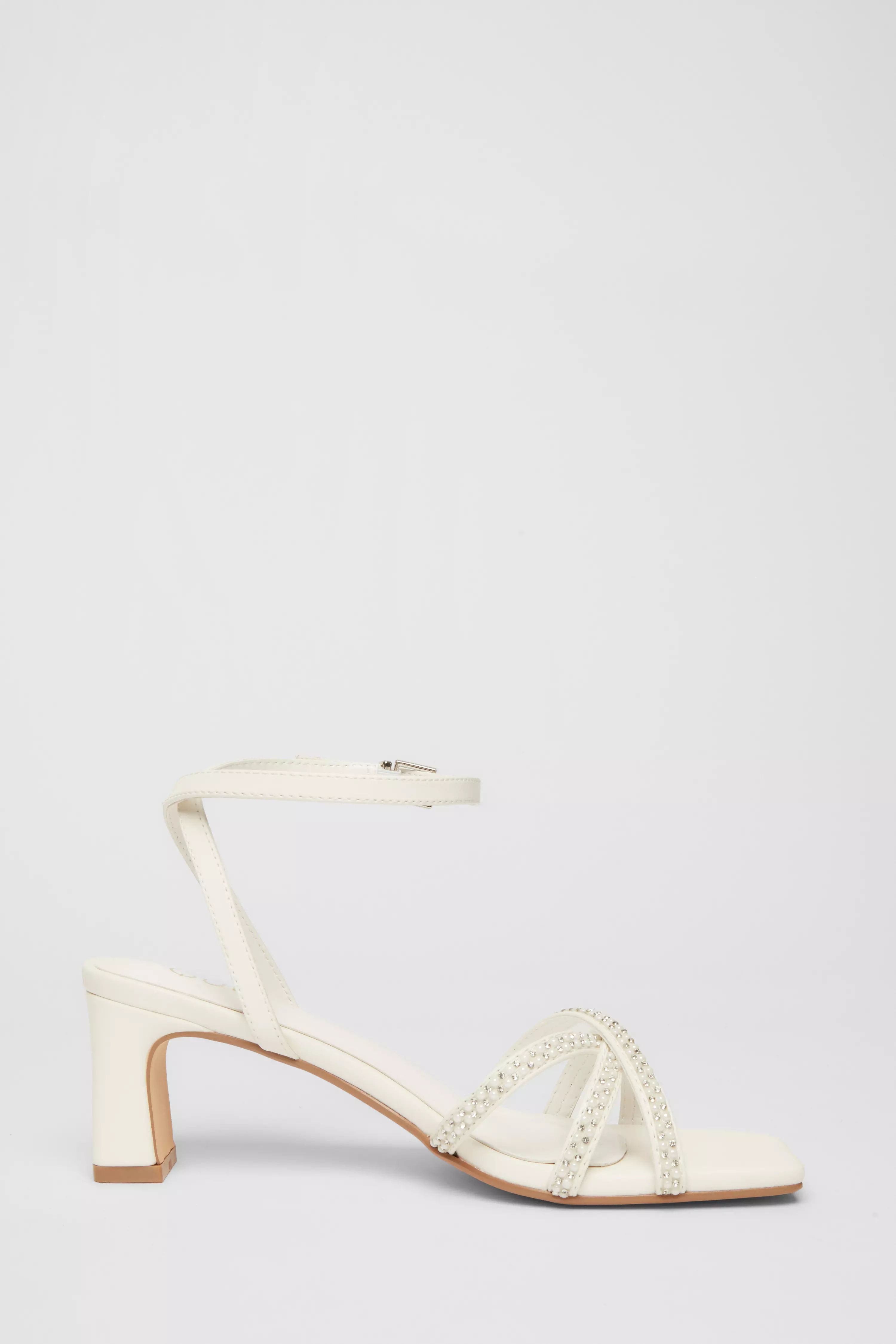 White Bridal Embellished Block Heels 