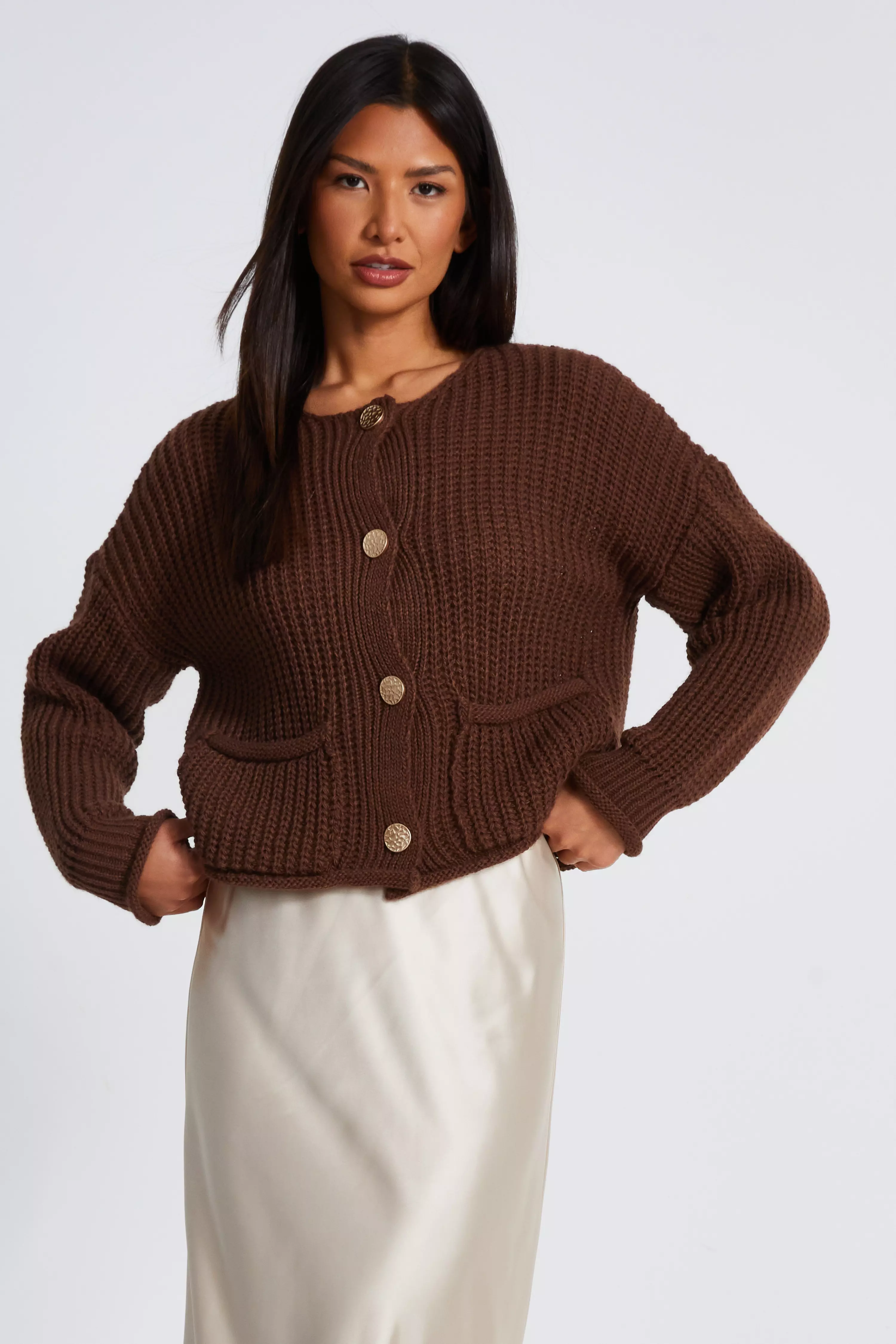 Brown Chunky Knit Cardigan