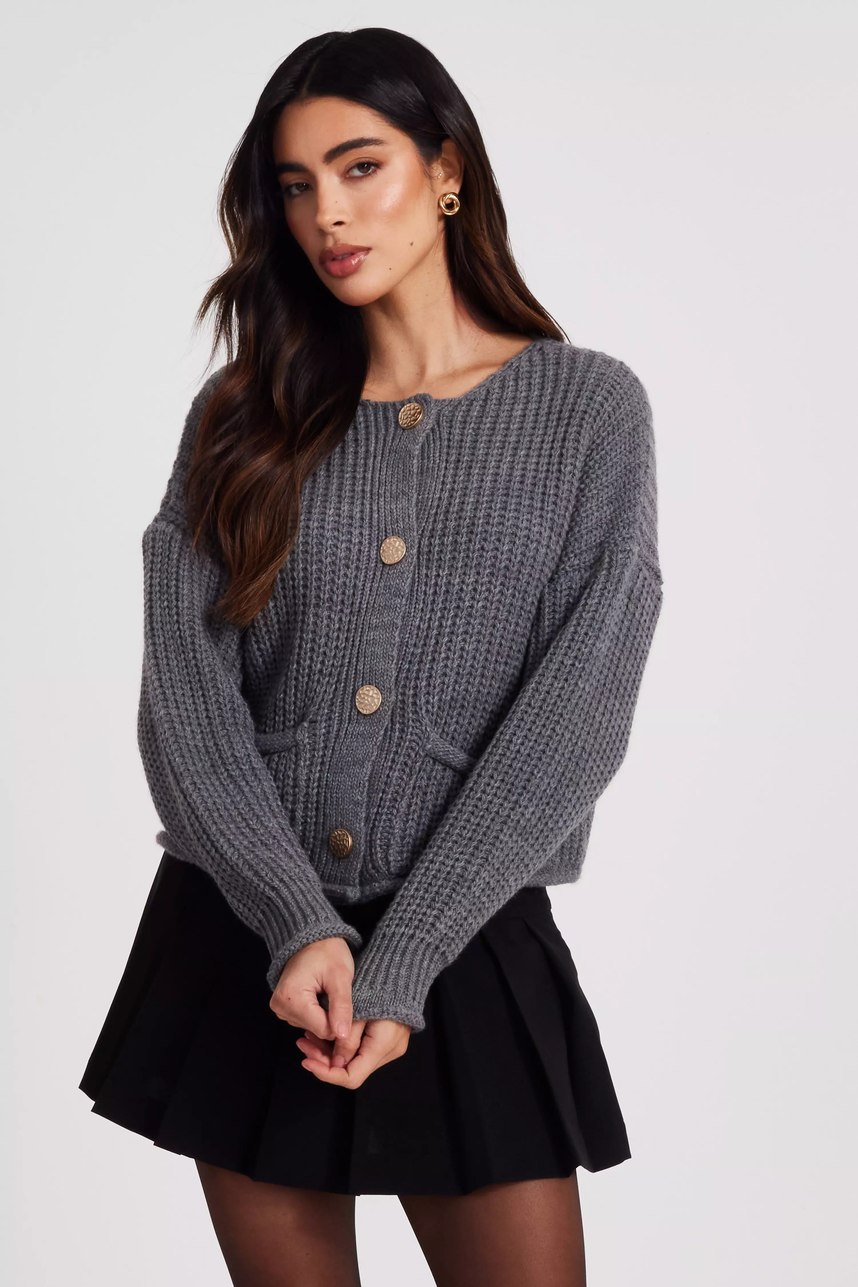 Grey Chunky Knit Cardigan