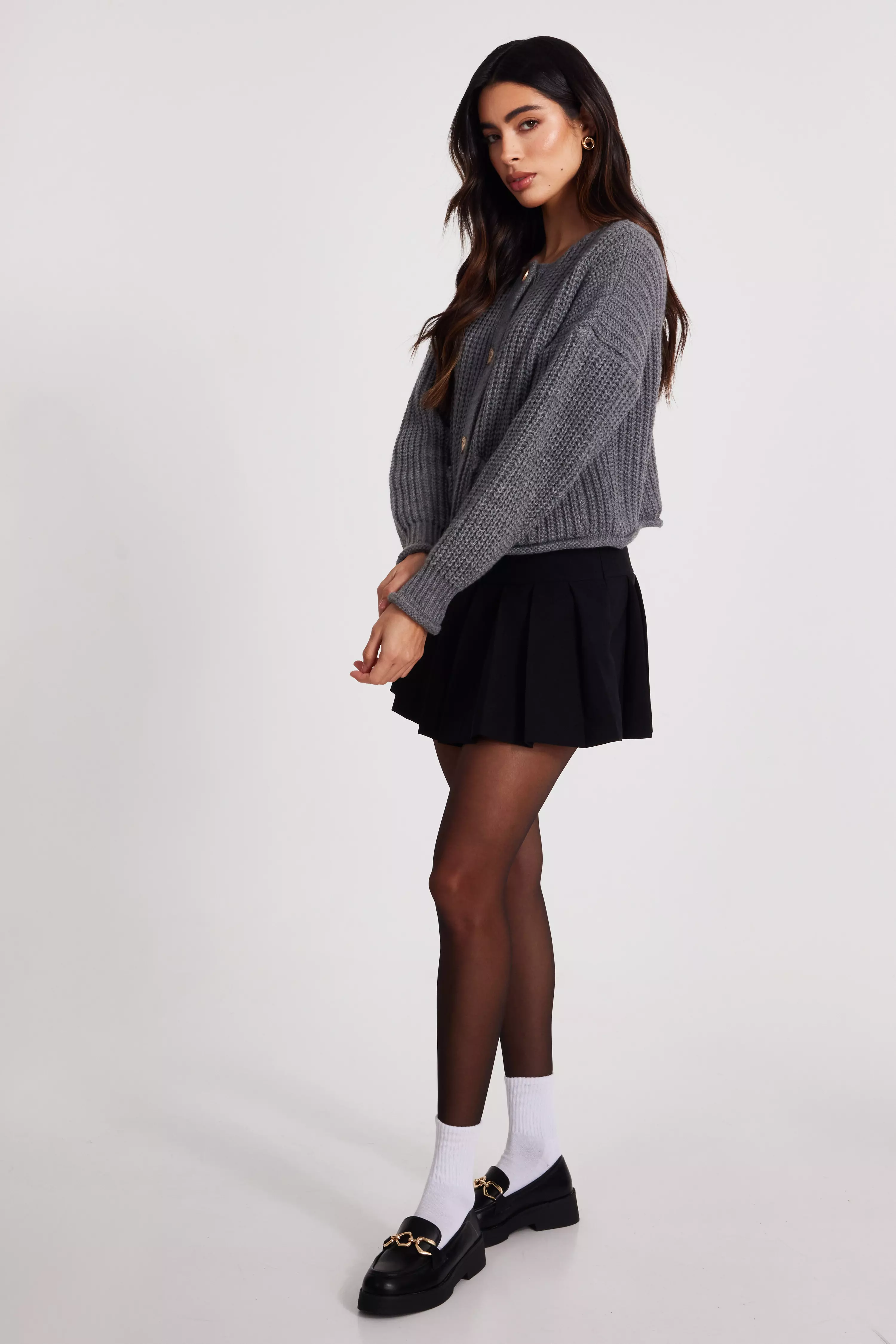 Grey Chunky Knit Cardigan