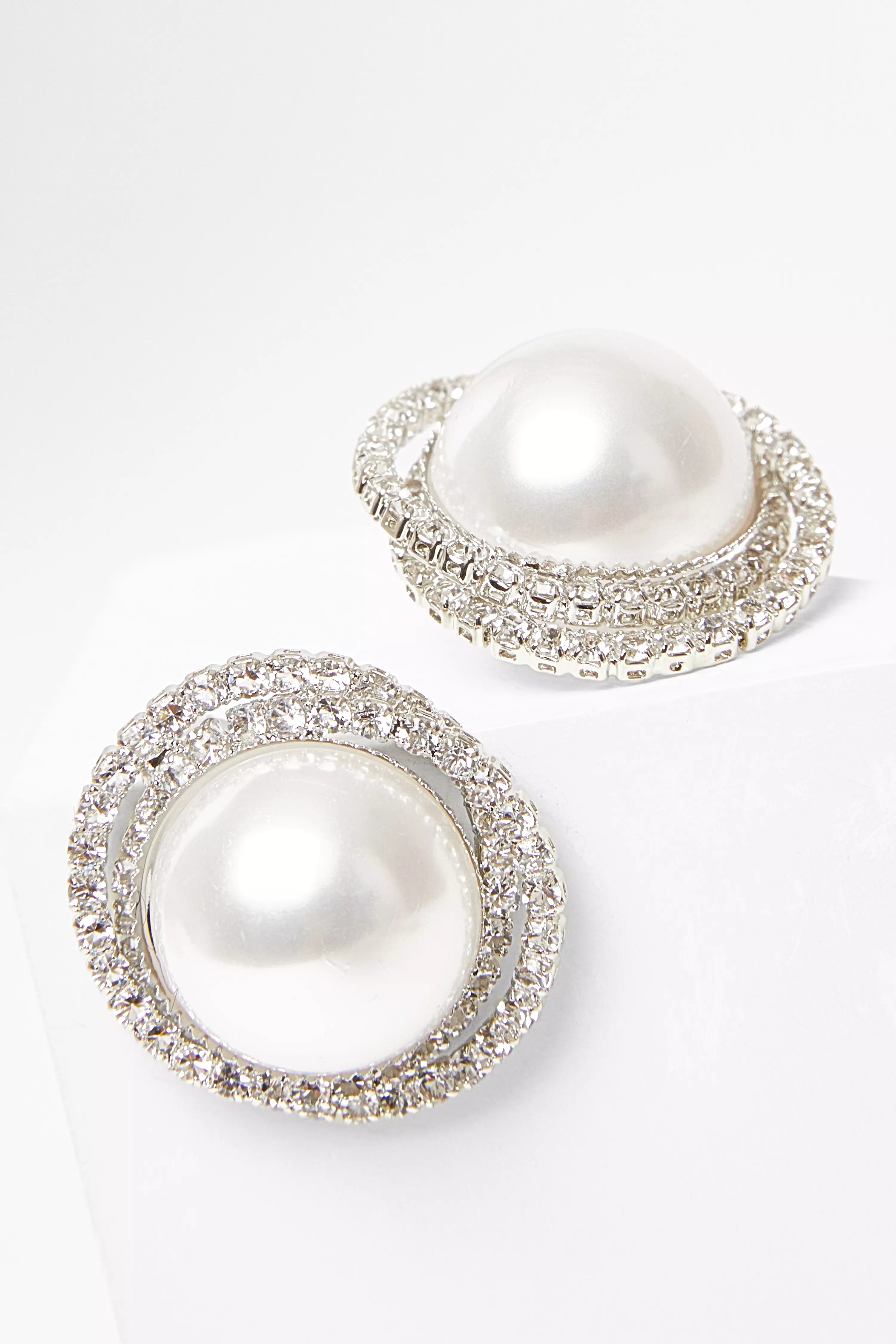 Silver Pearl Stud Earrings