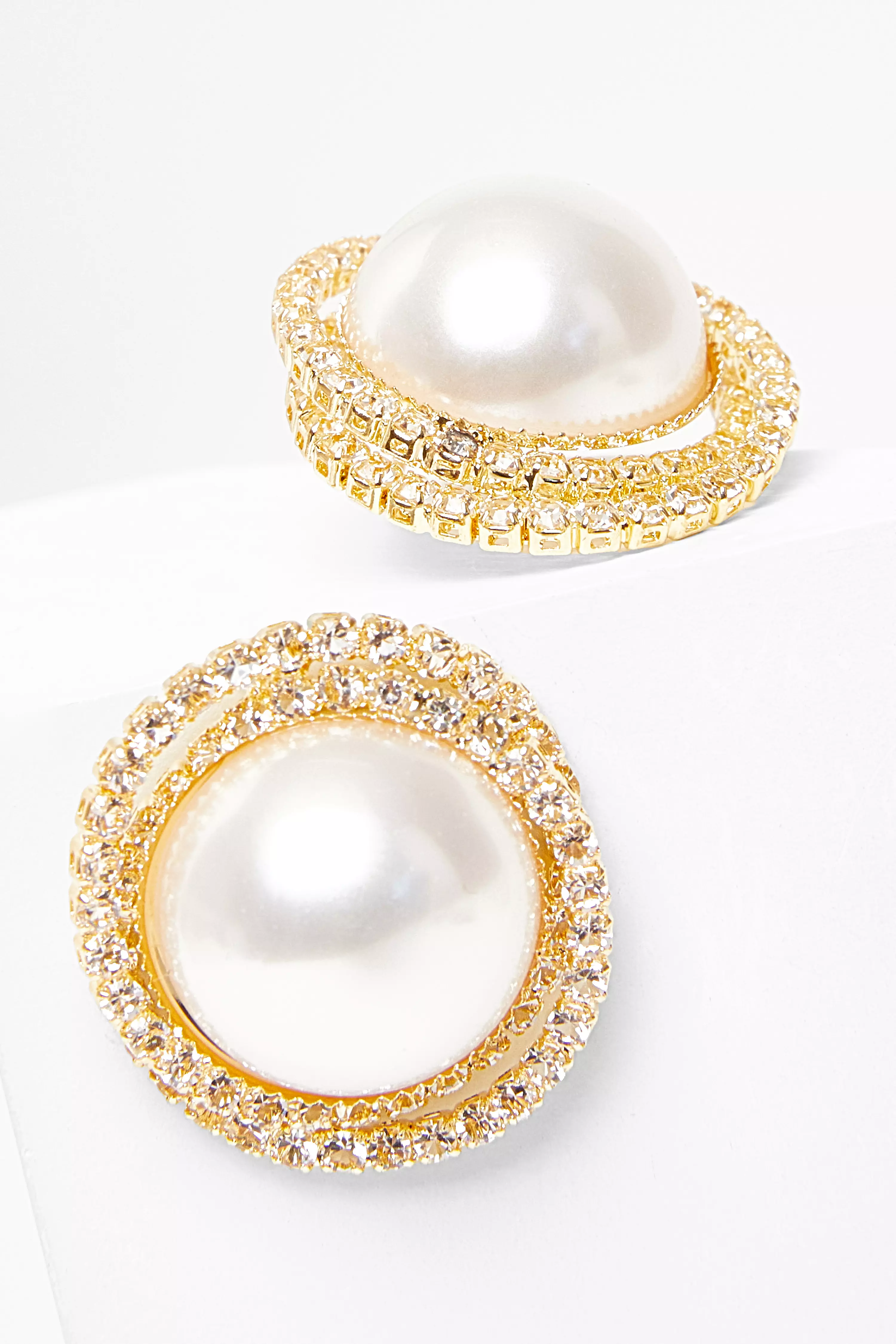 Gold Pearl Oversized Stud Earrings
