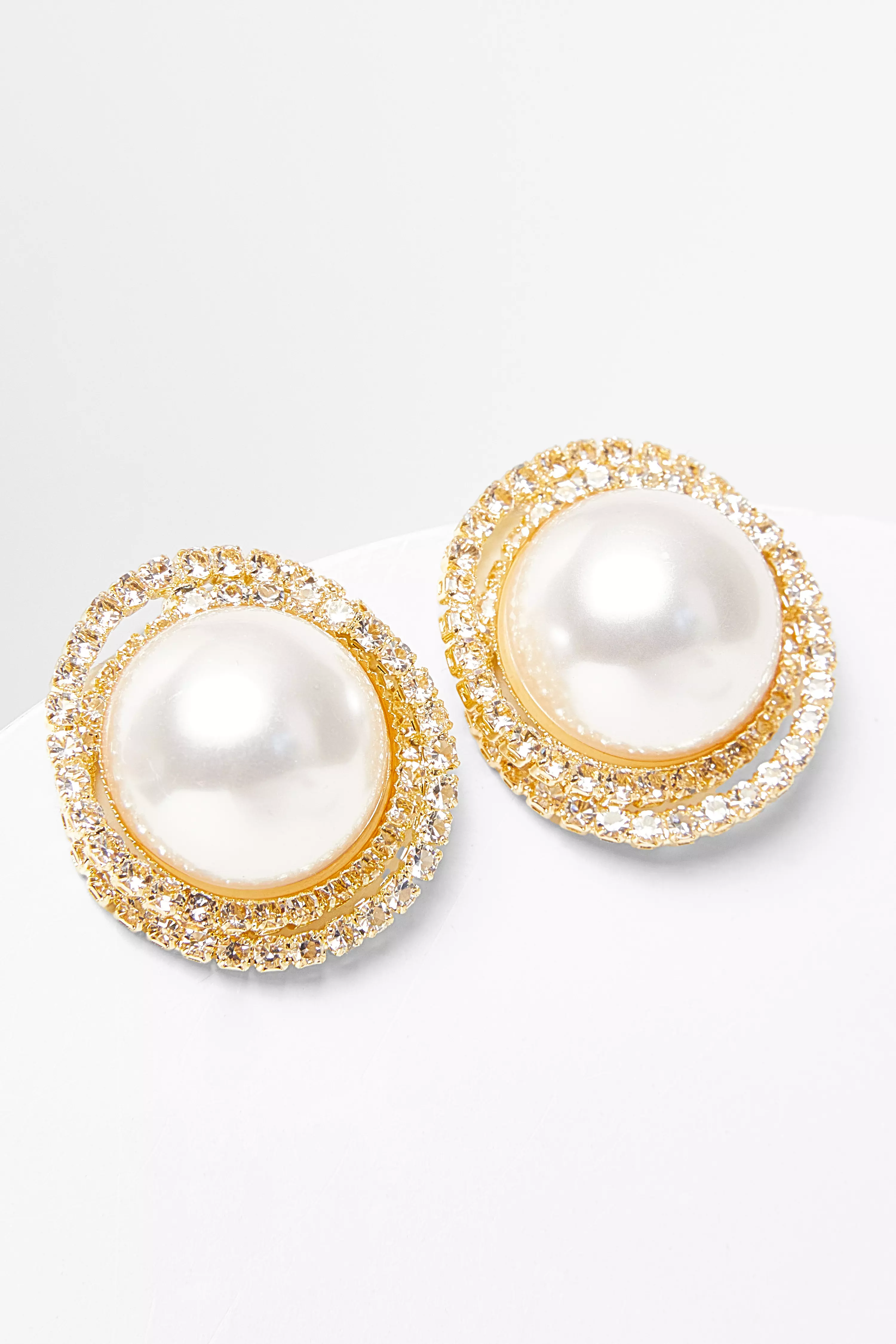 Gold Pearl Oversized Stud Earrings
