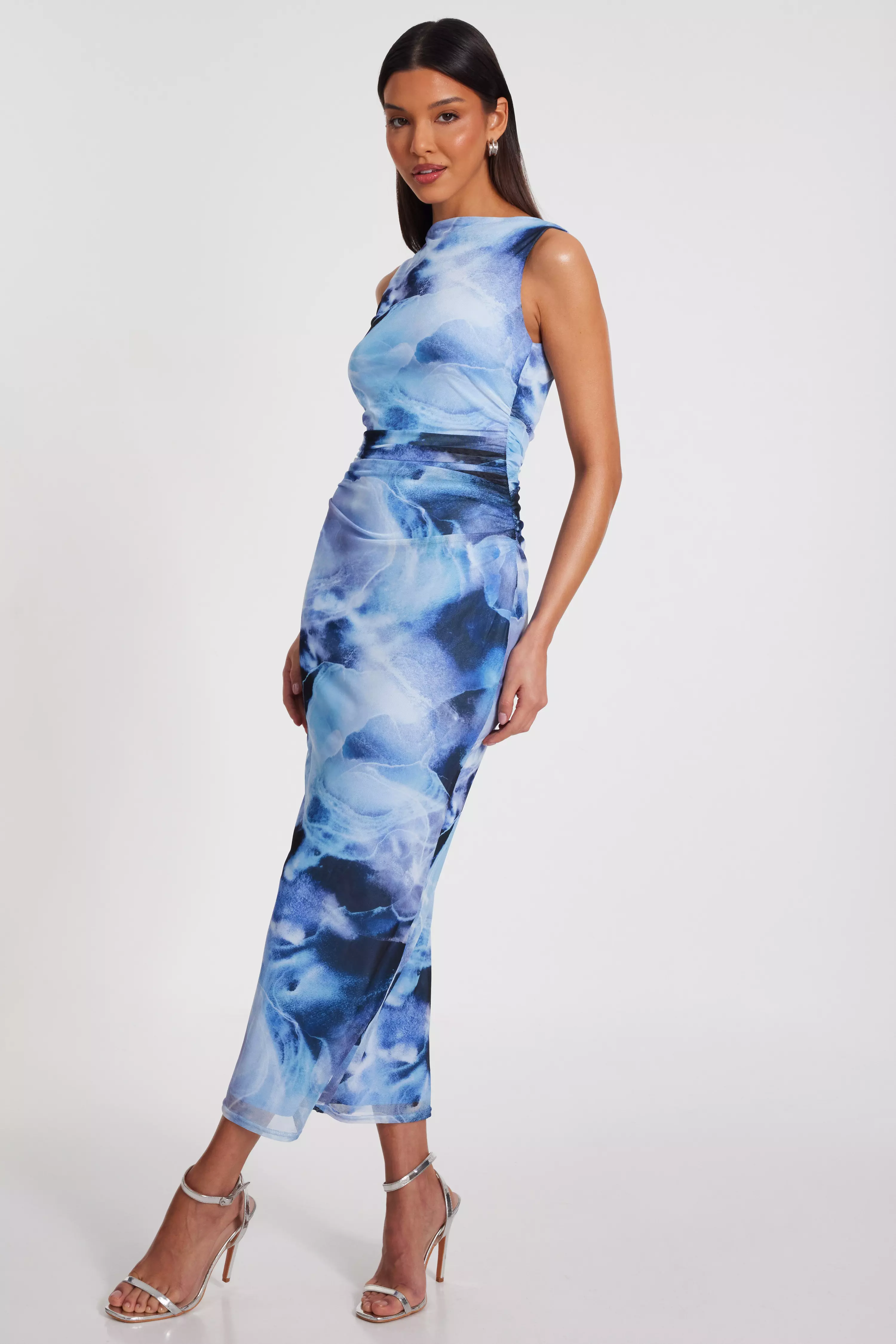 Blue Printed Midaxi Dress