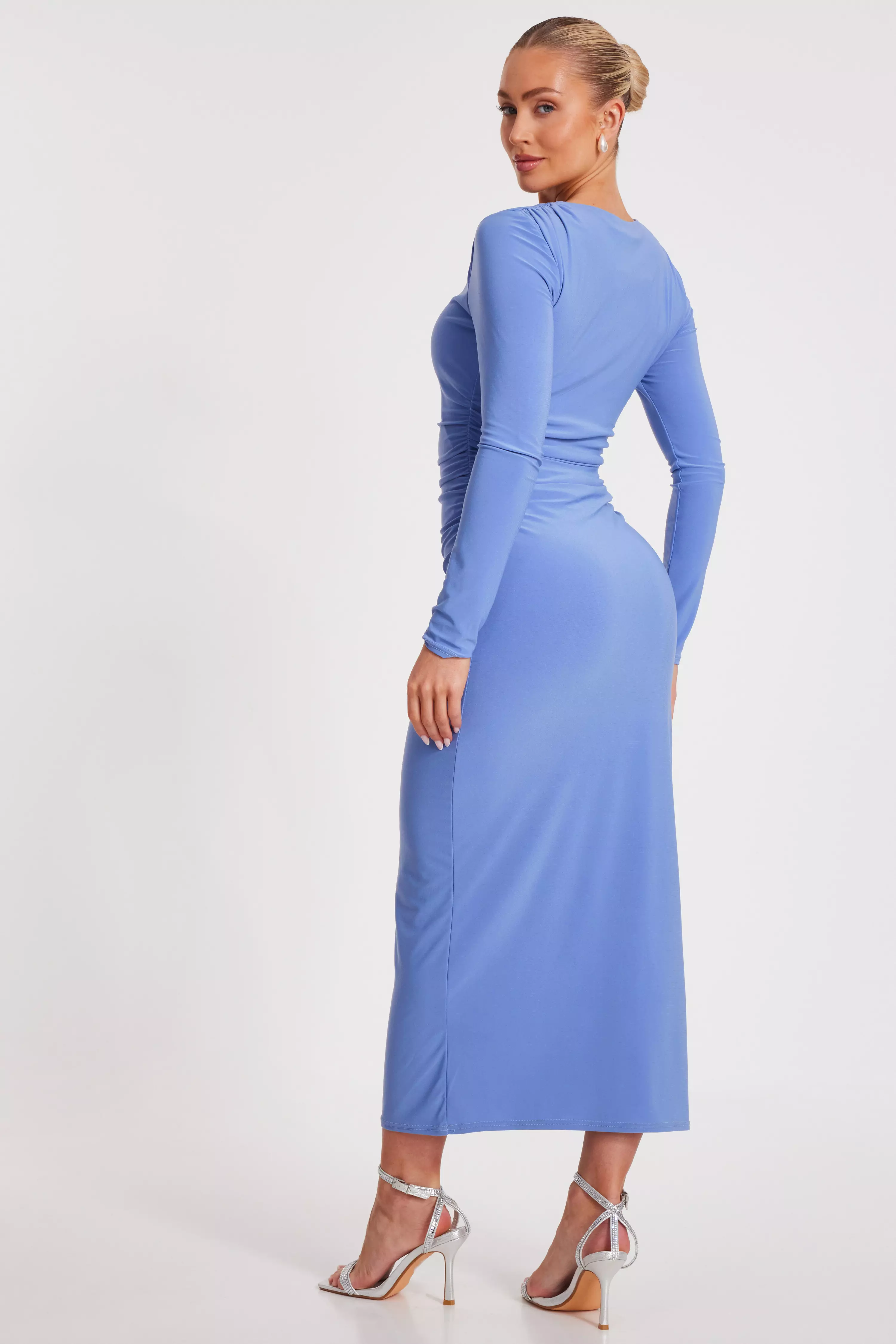 Blue Ruched Midaxi Dress