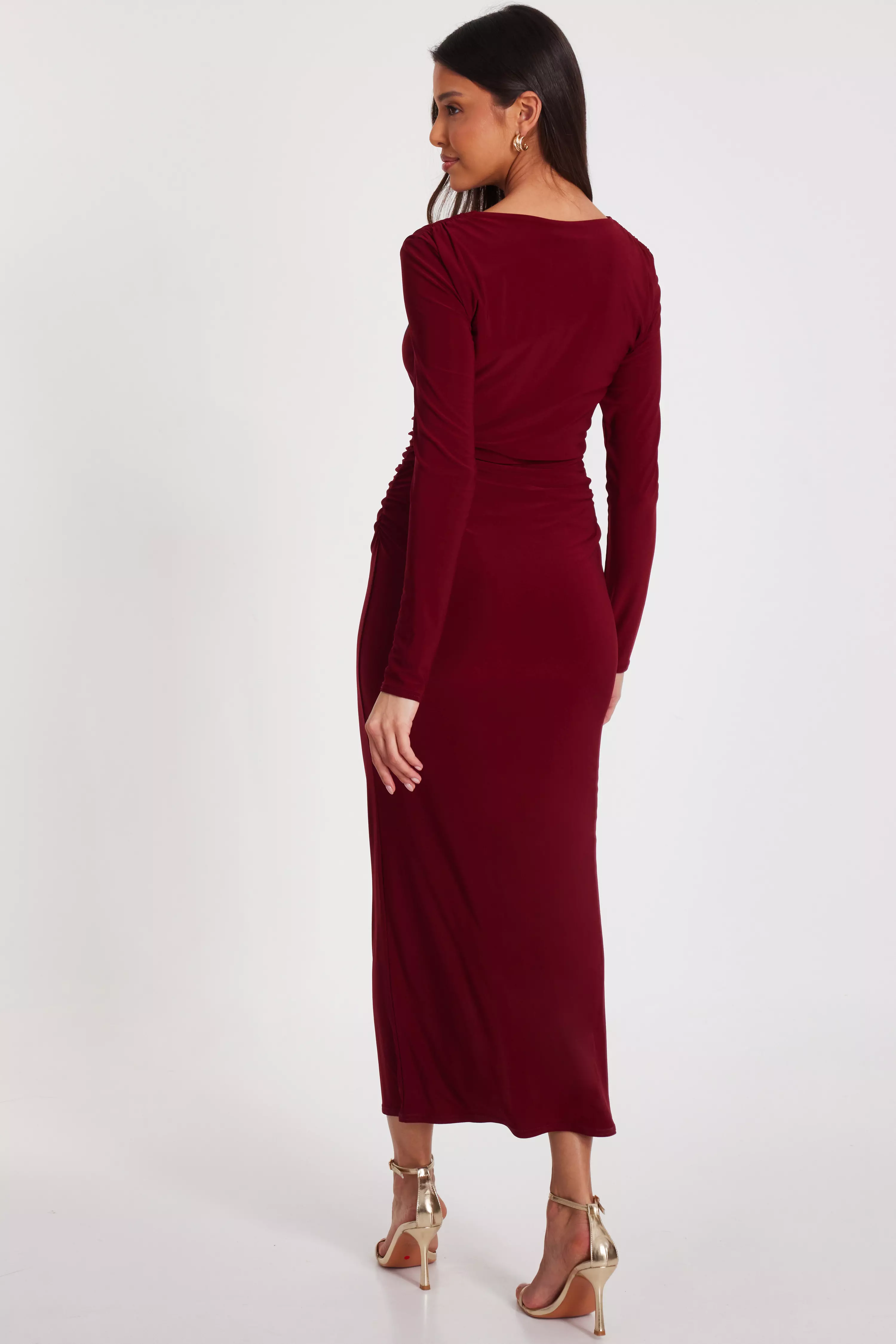 Dark Red Ruched Midaxi Dress