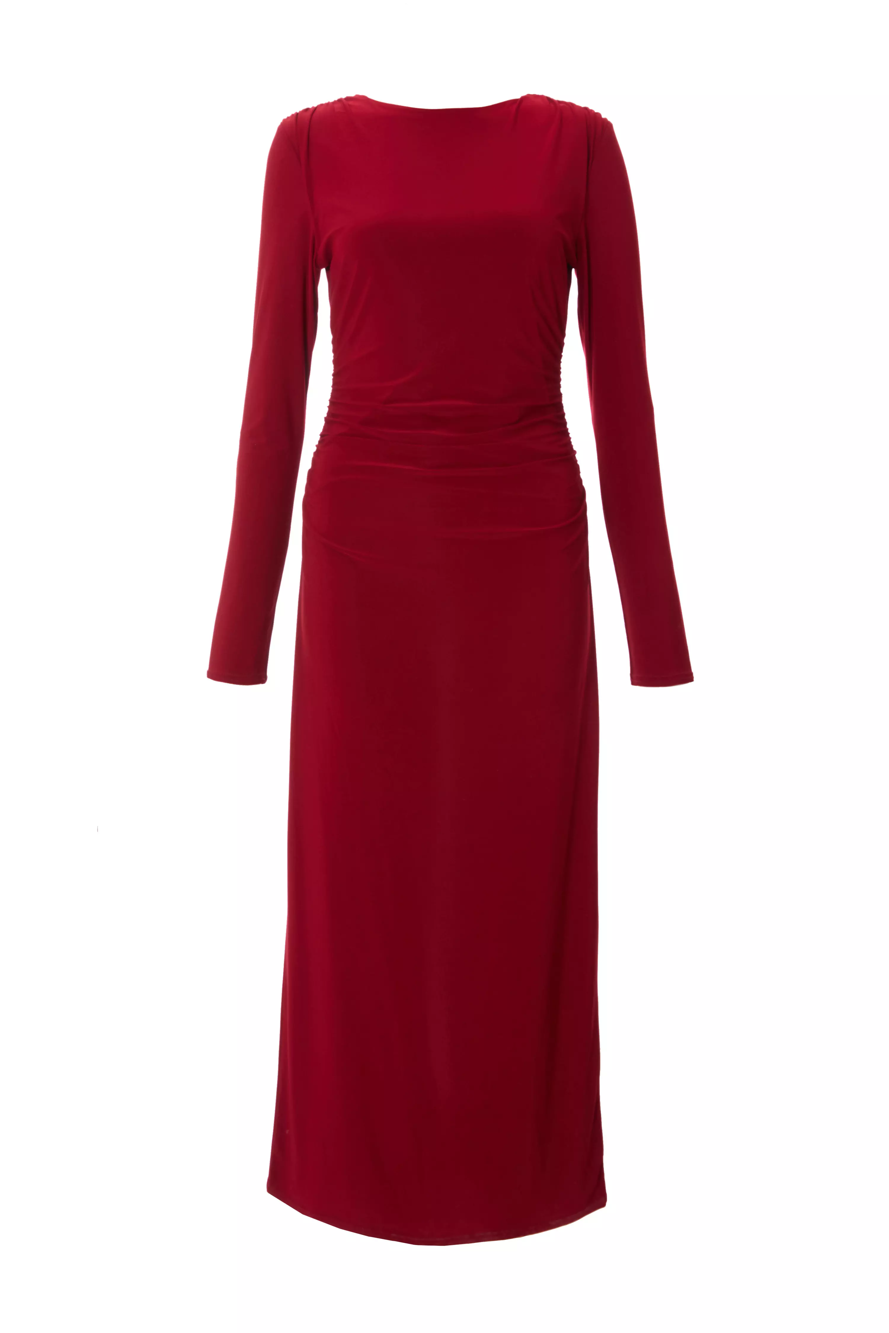 Dark Red Ruched Midaxi Dress