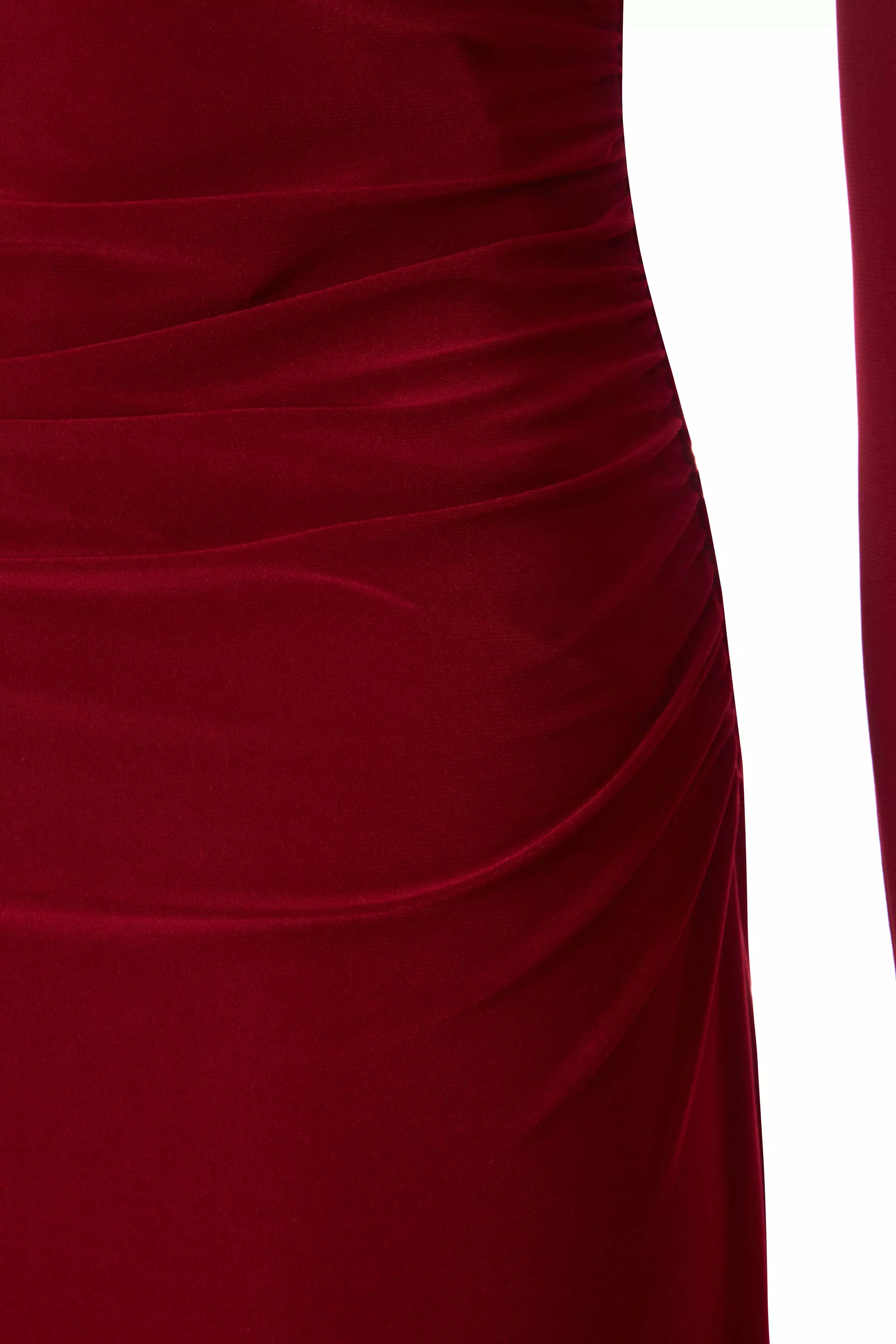 Dark Red Ruched Midaxi Dress