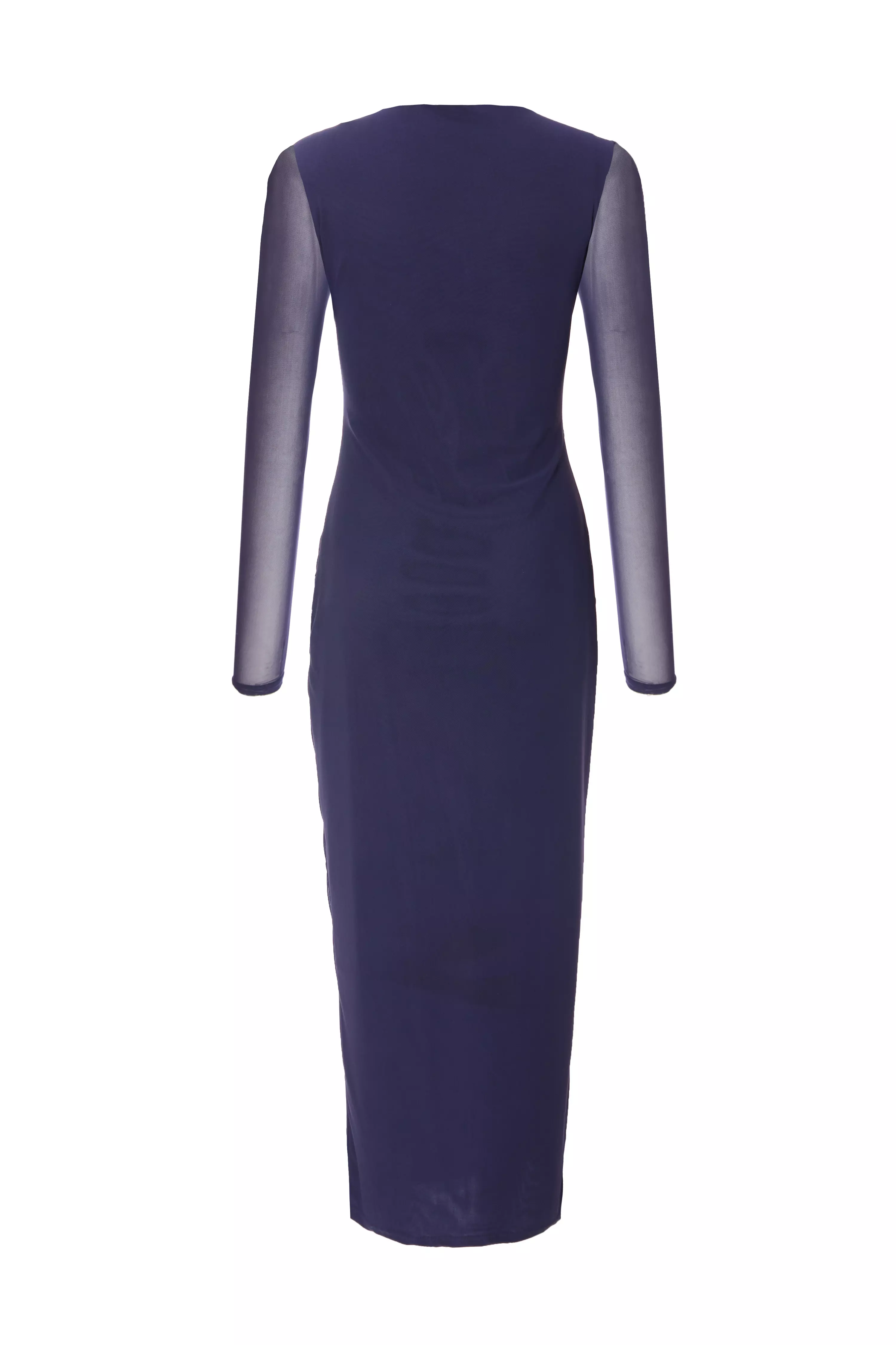 Navy Mesh Ruched Midaxi Dress