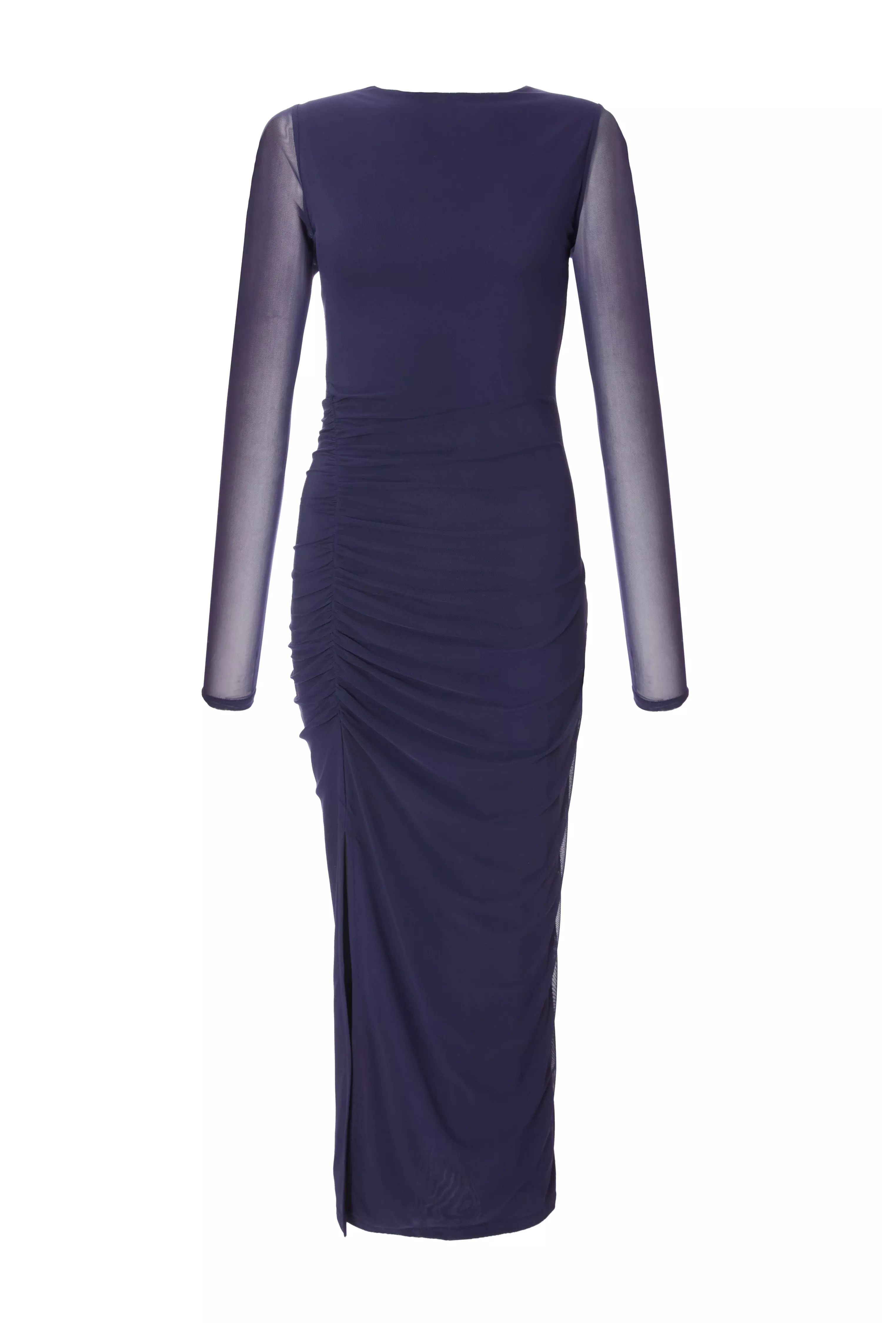 Navy Mesh Ruched Midaxi Dress