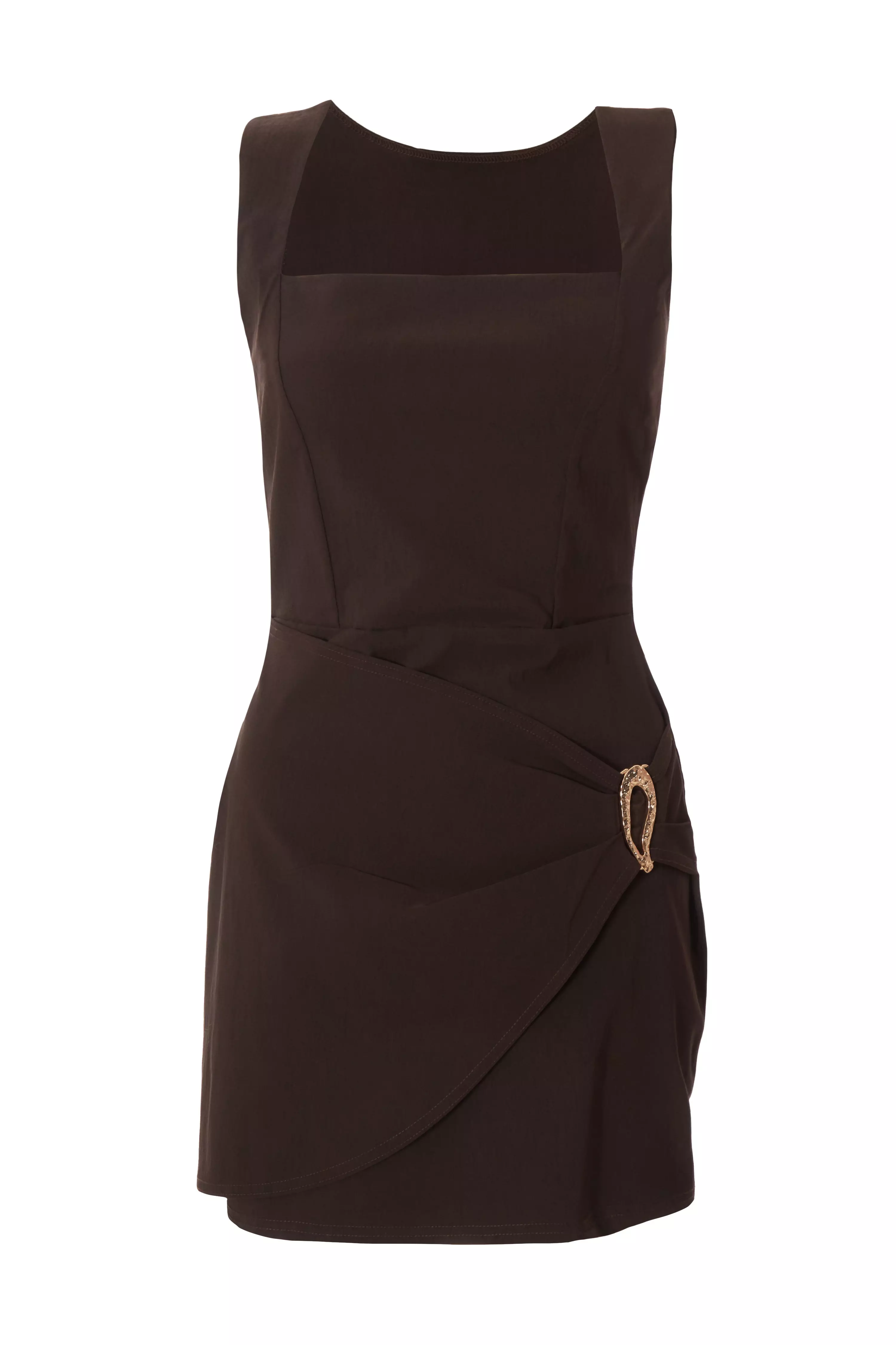 Brown Square Neck Mini Dress