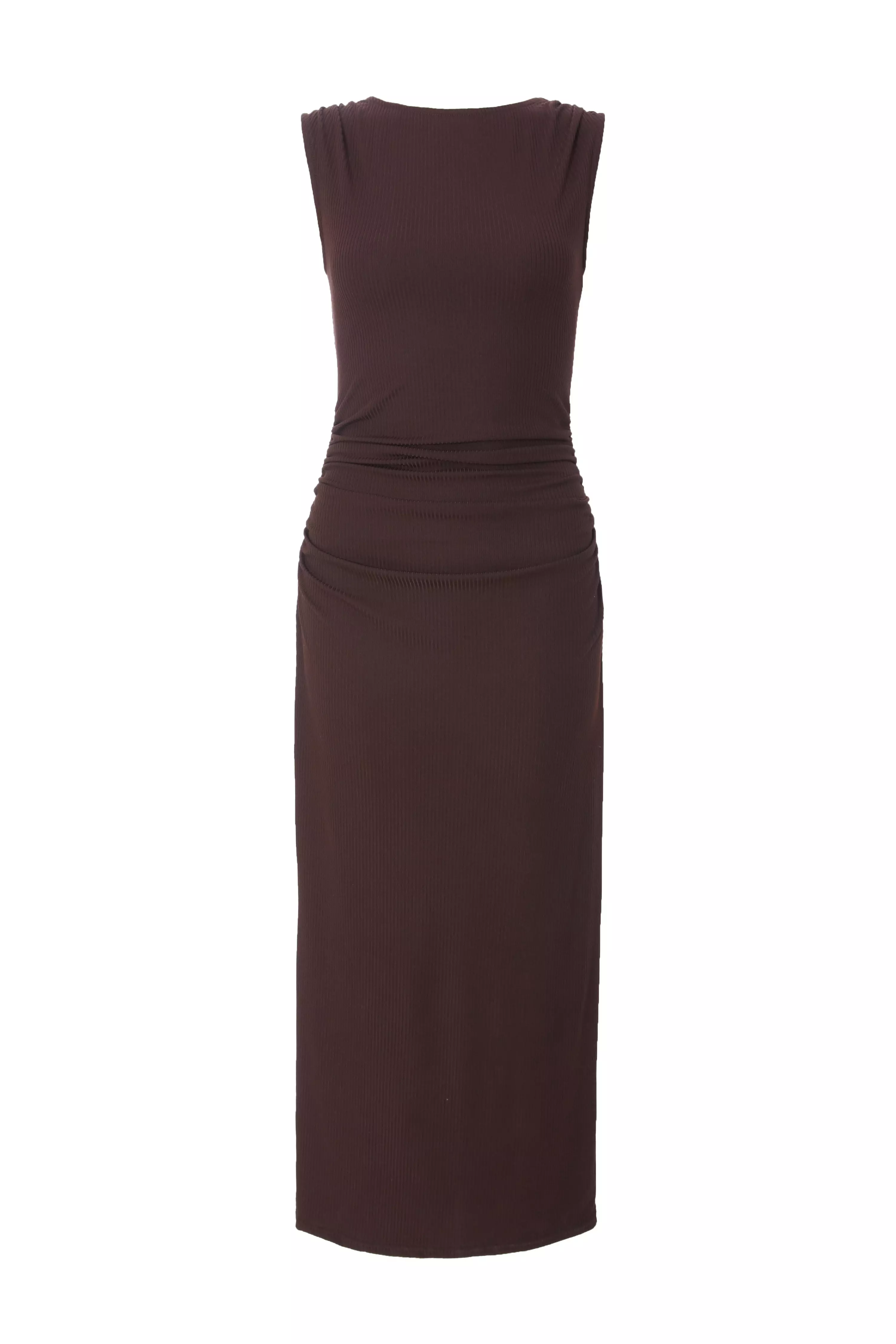 Brown Ribbed Midaxi Dress