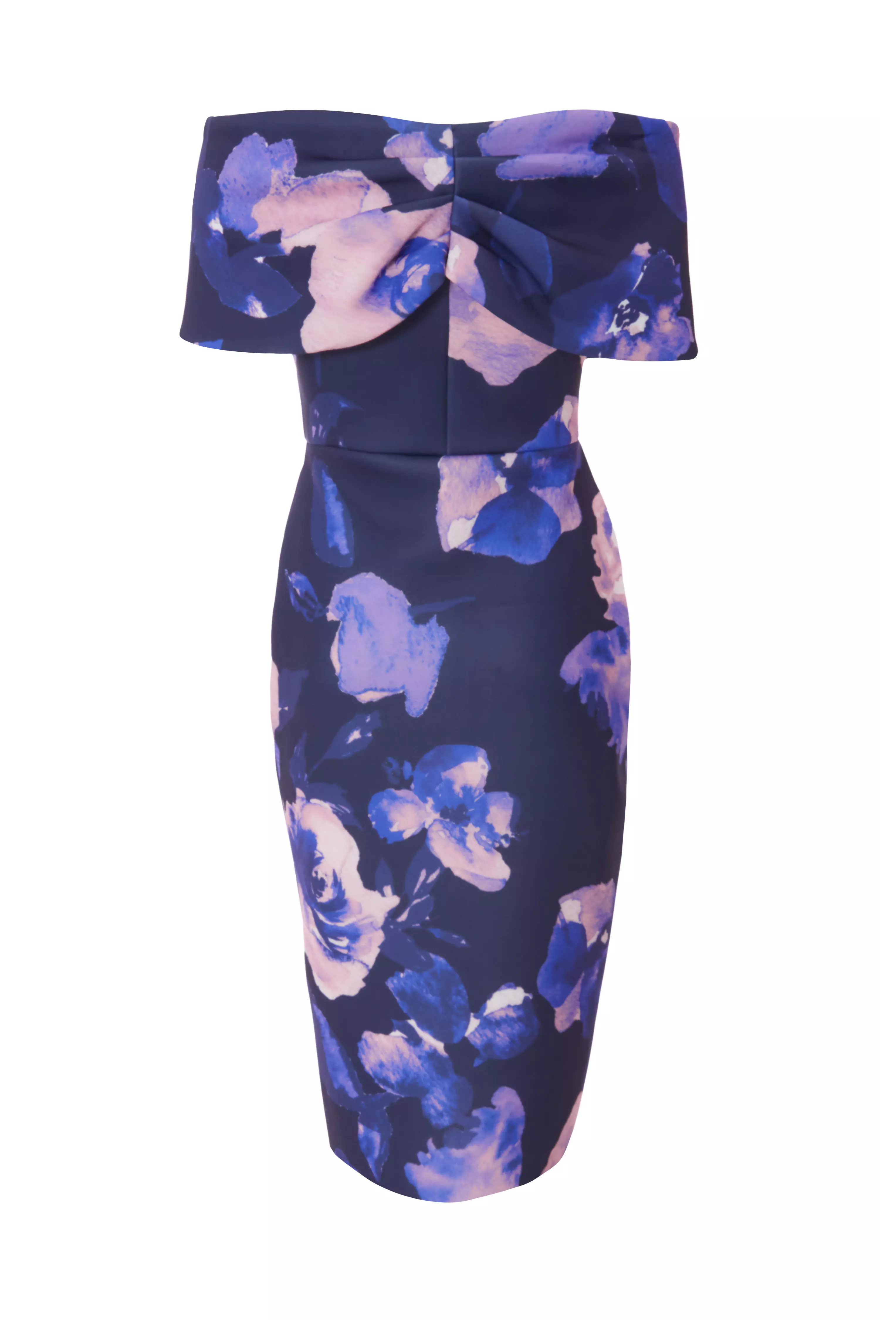 Navy Floral Bardot Midi Dress