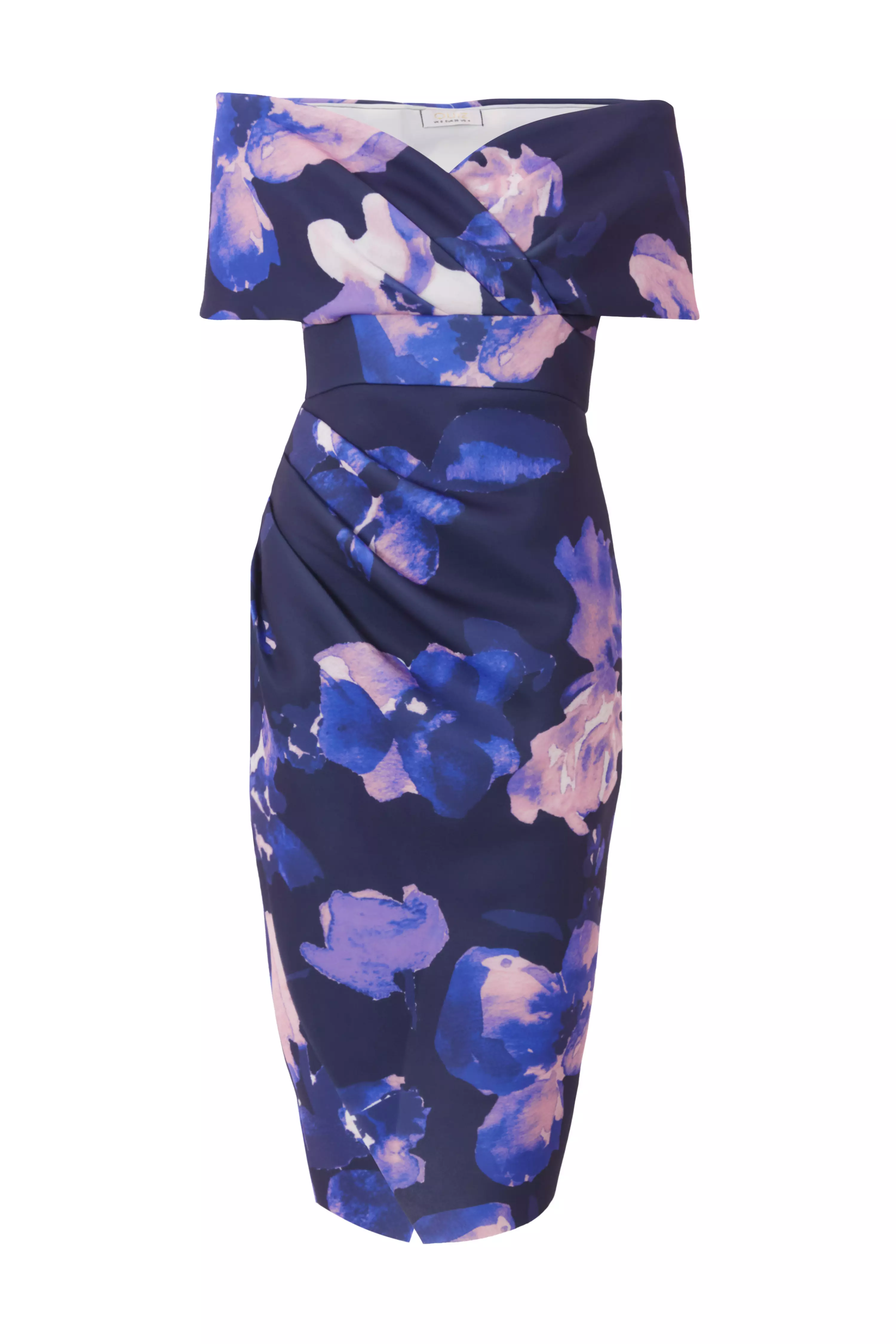 Navy Floral Bardot Midi Dress