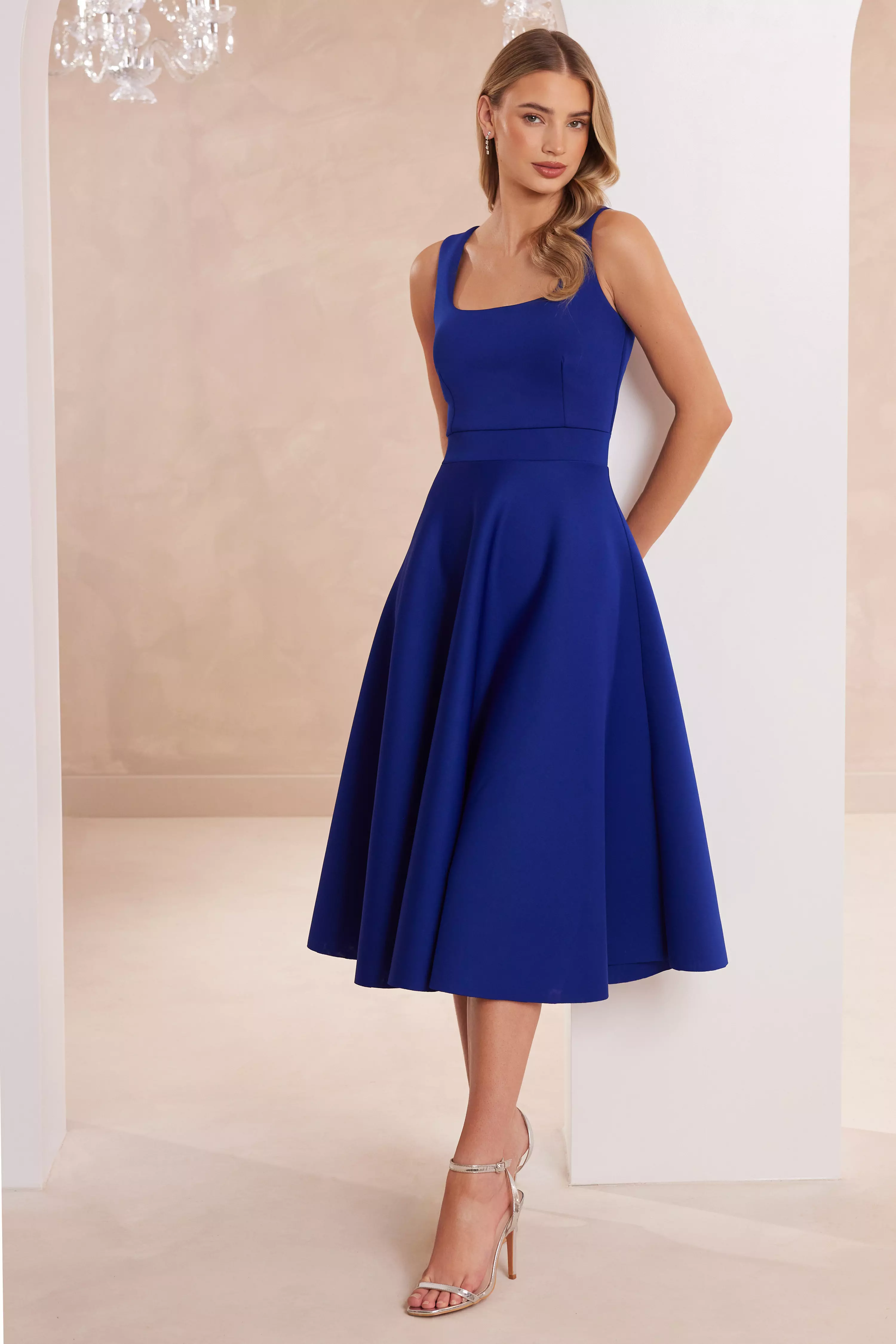 Royal Blue A-Line Midi Dress