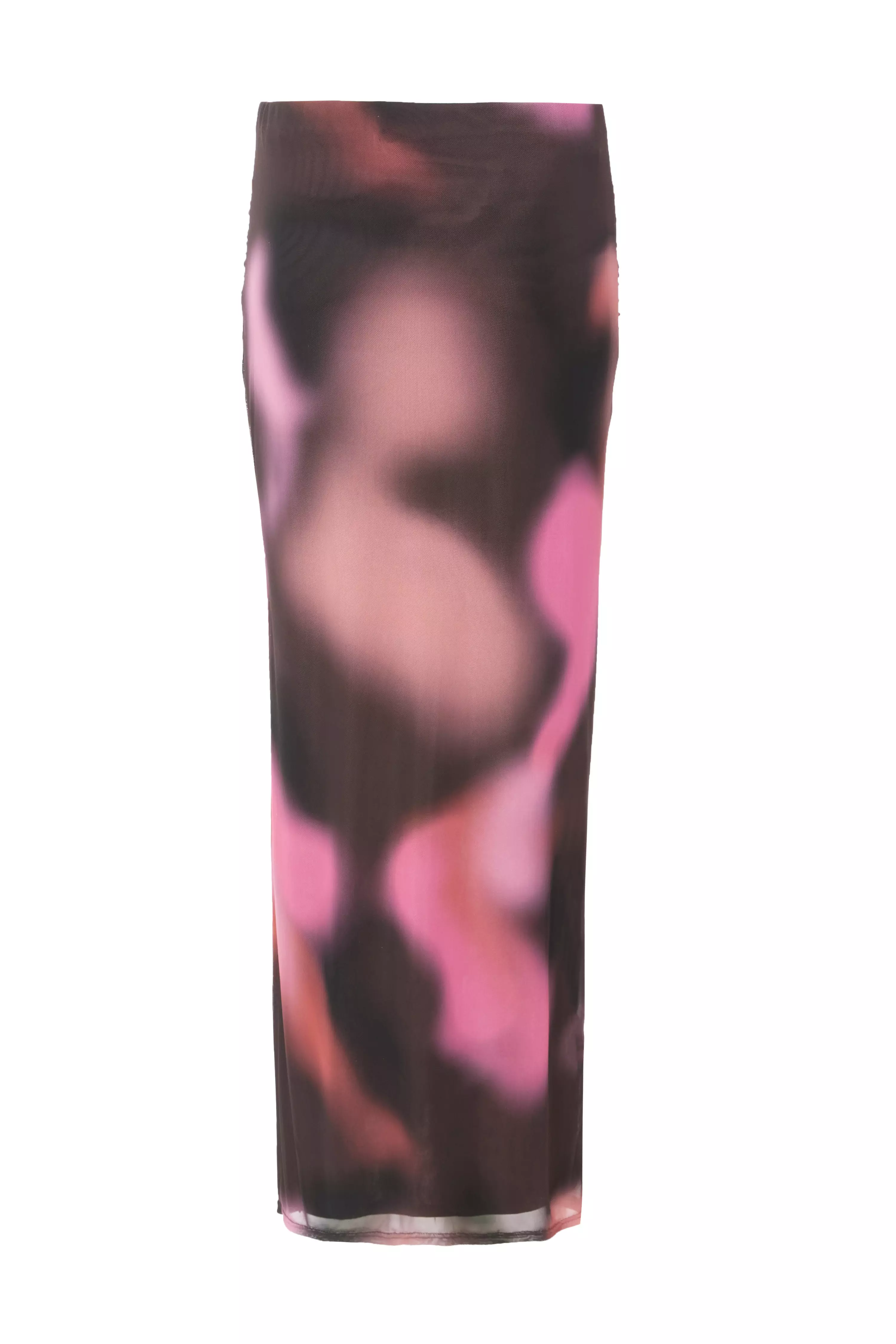 Brown Mesh Marble Print Maxi Skirt
