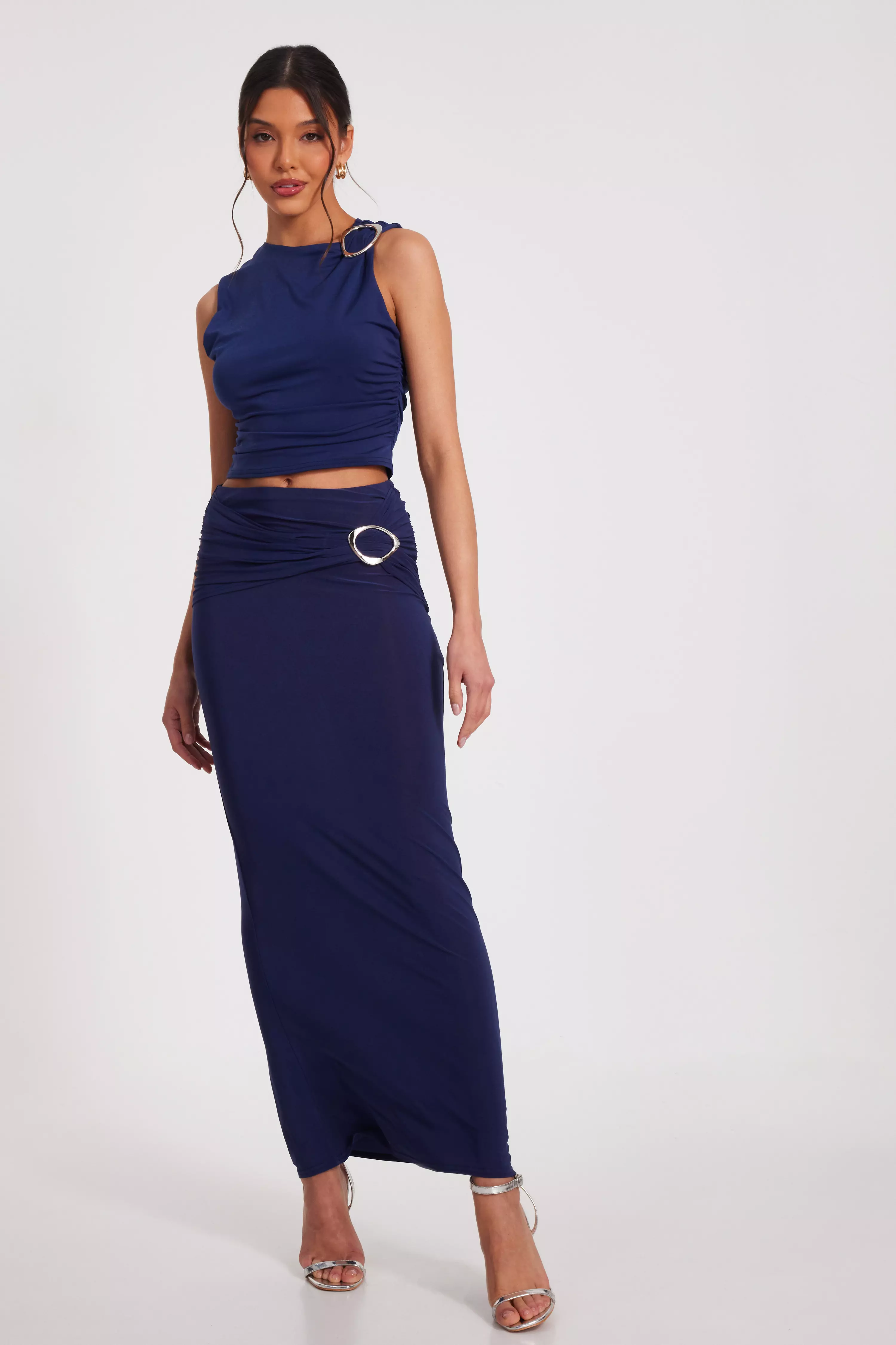 Indigo Buckle Detail Maxi Skirt