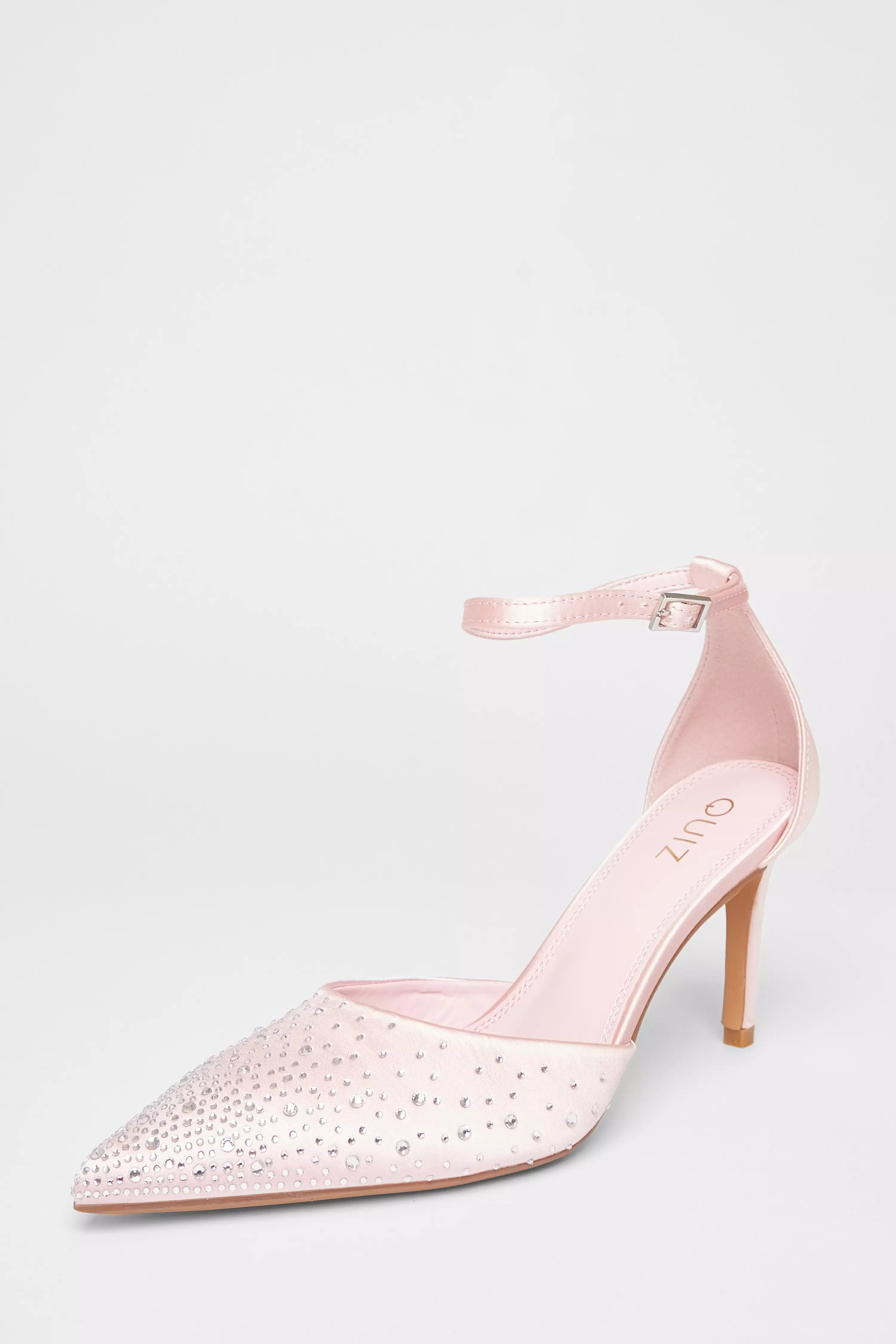 Pink Satin Diamante Court Heels