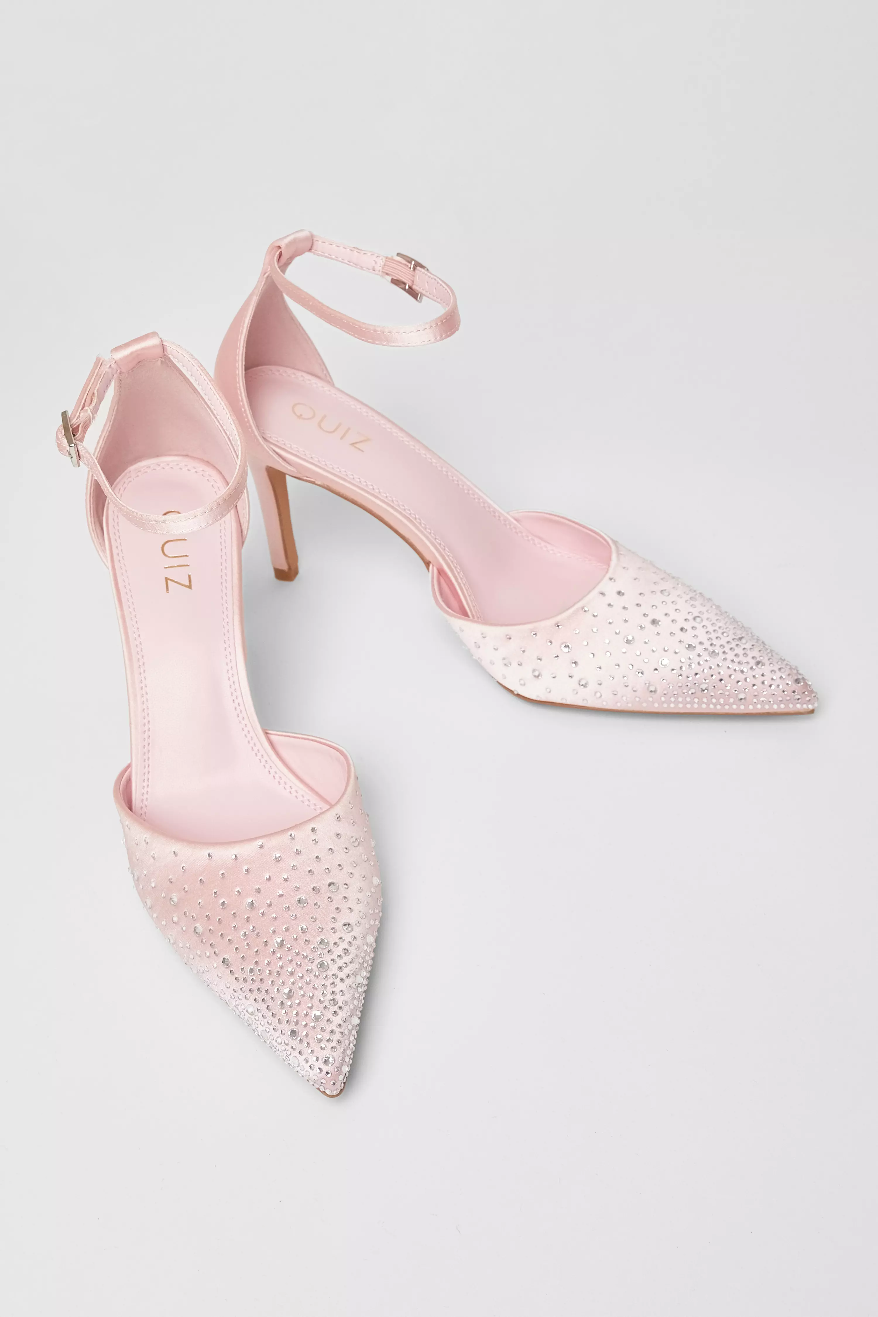 Pink Satin Diamante Court Heels