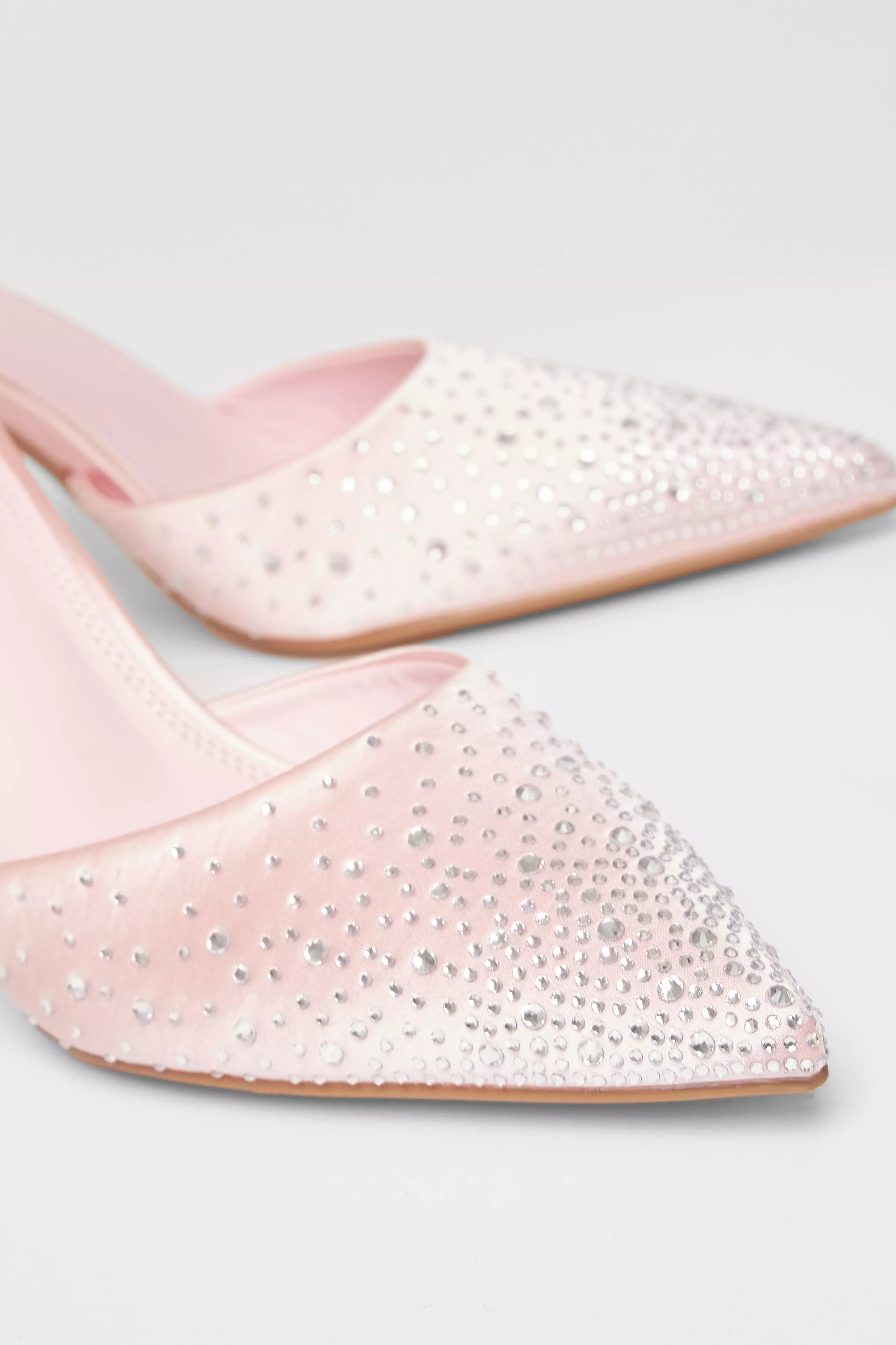 Pink Satin Diamante Court Heels