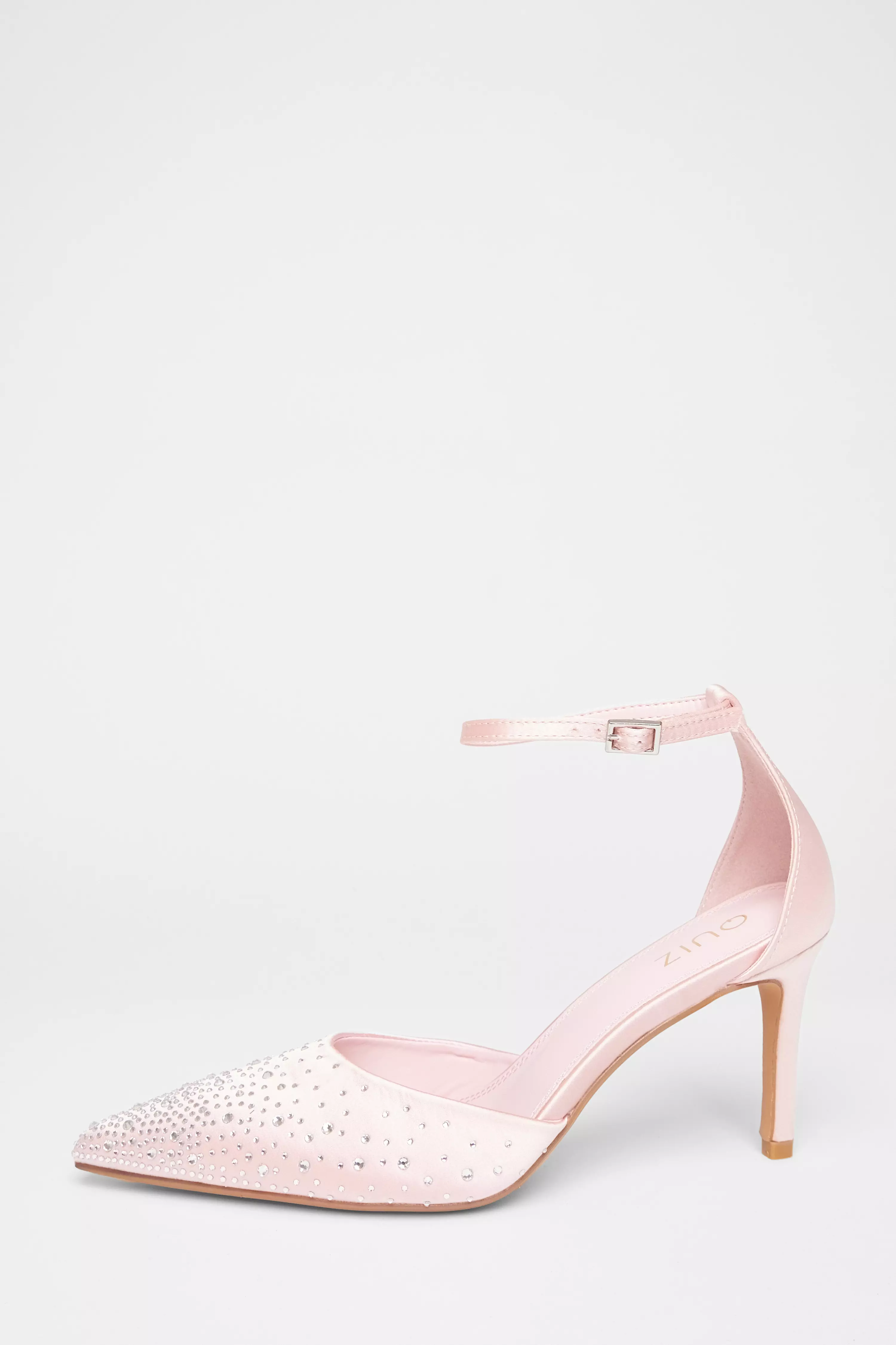 Pink Satin Diamante Court Heels