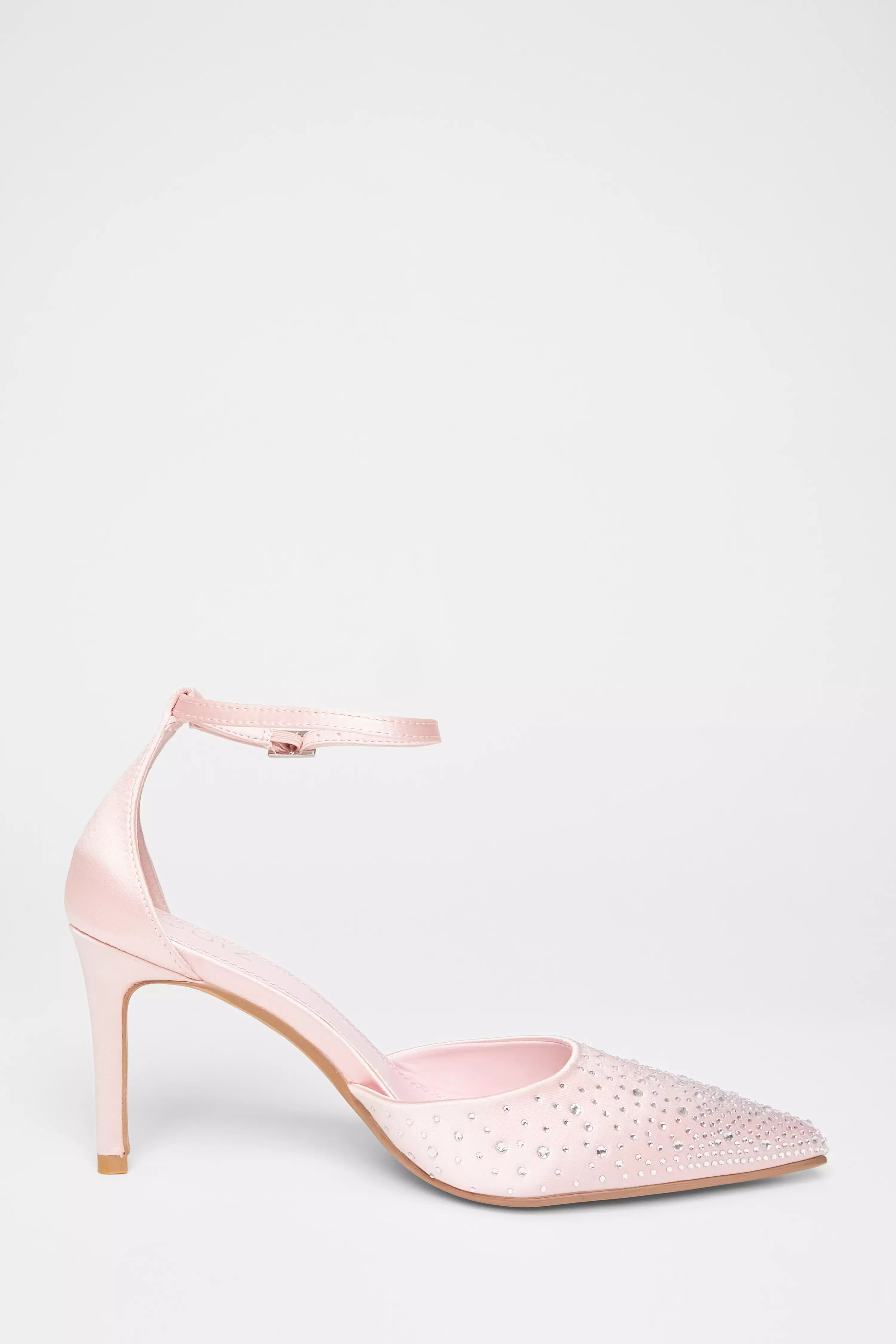 Pink Satin Diamante Court Heels