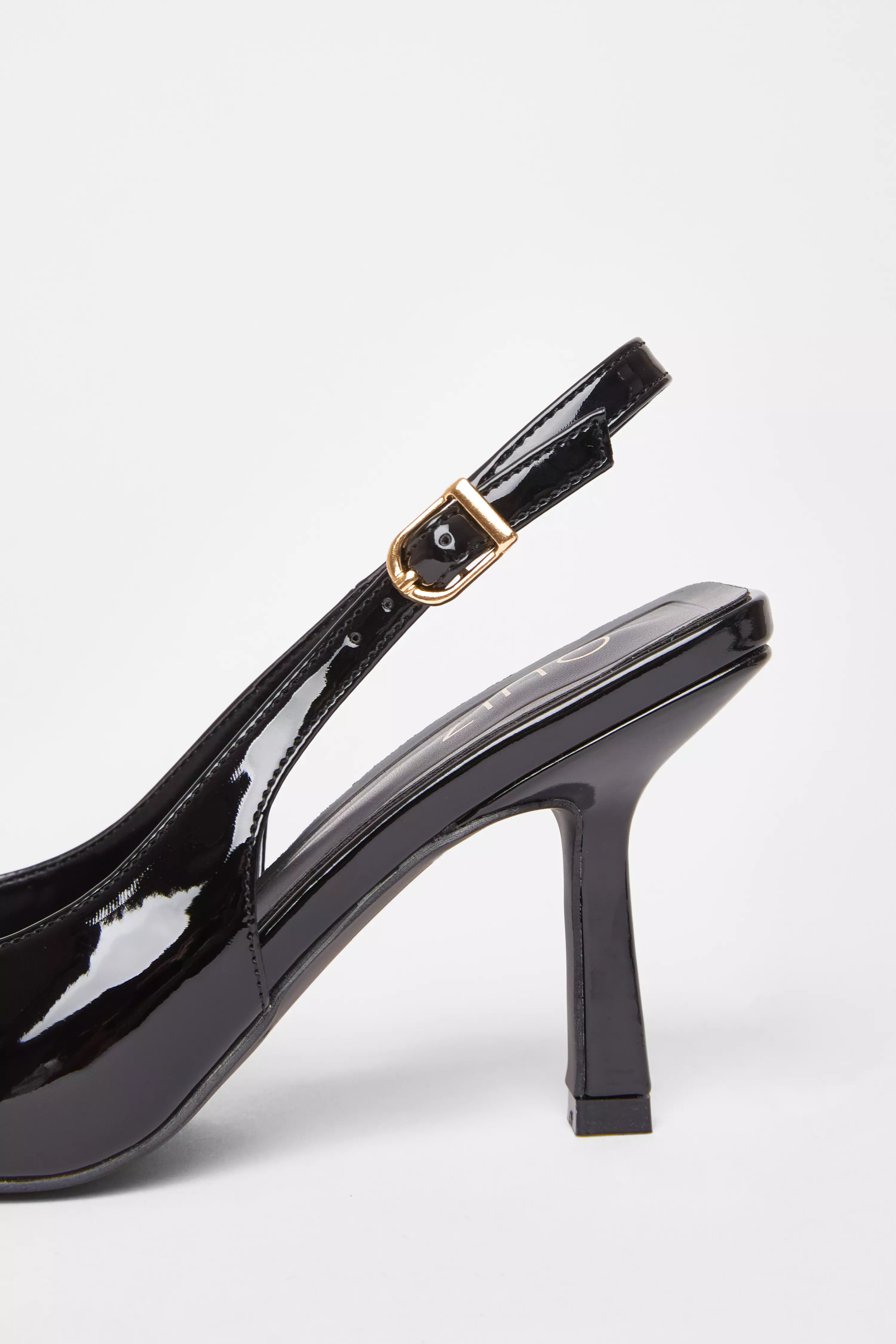 Black Patent Sling Back Court Heels