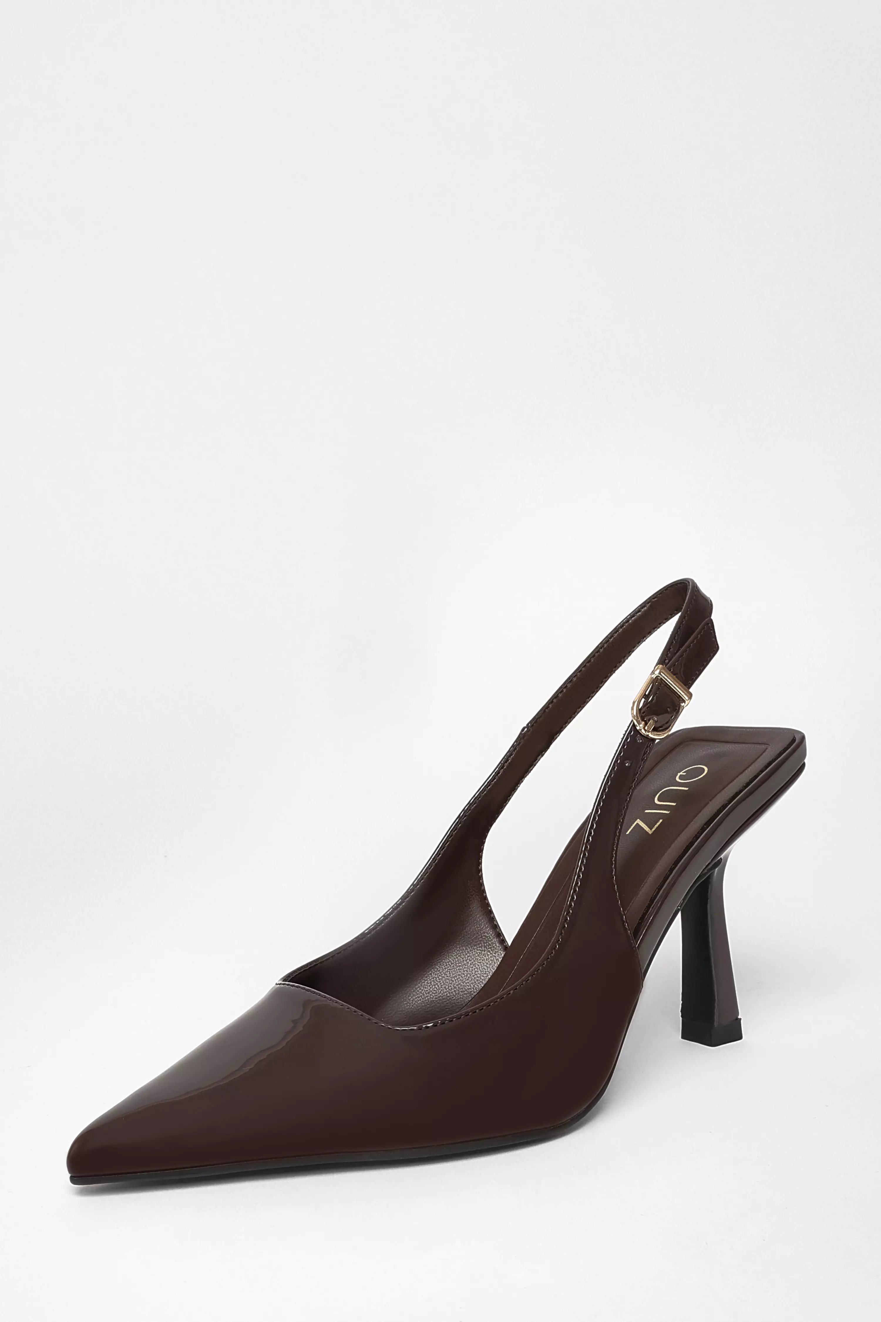Brown Patent Sling Back Court Heels