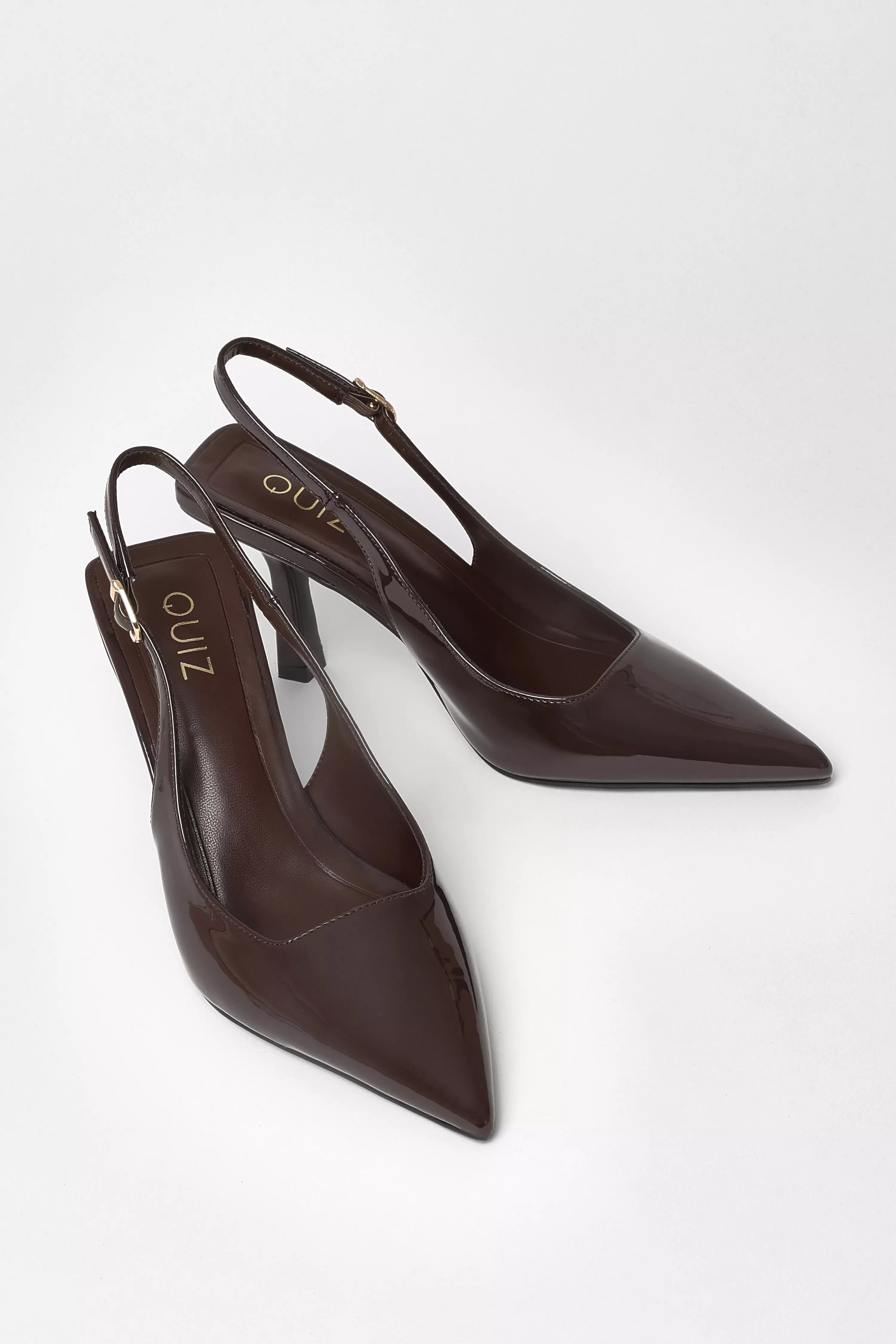 Brown Patent Sling Back Court Heels