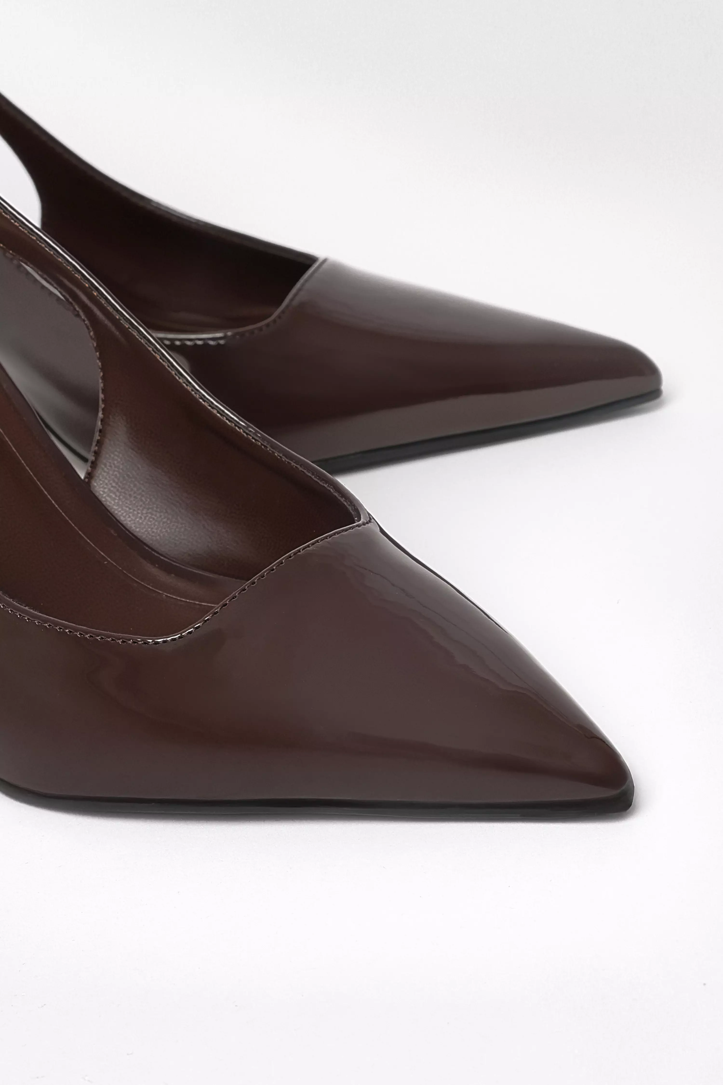 Brown Patent Sling Back Court Heels