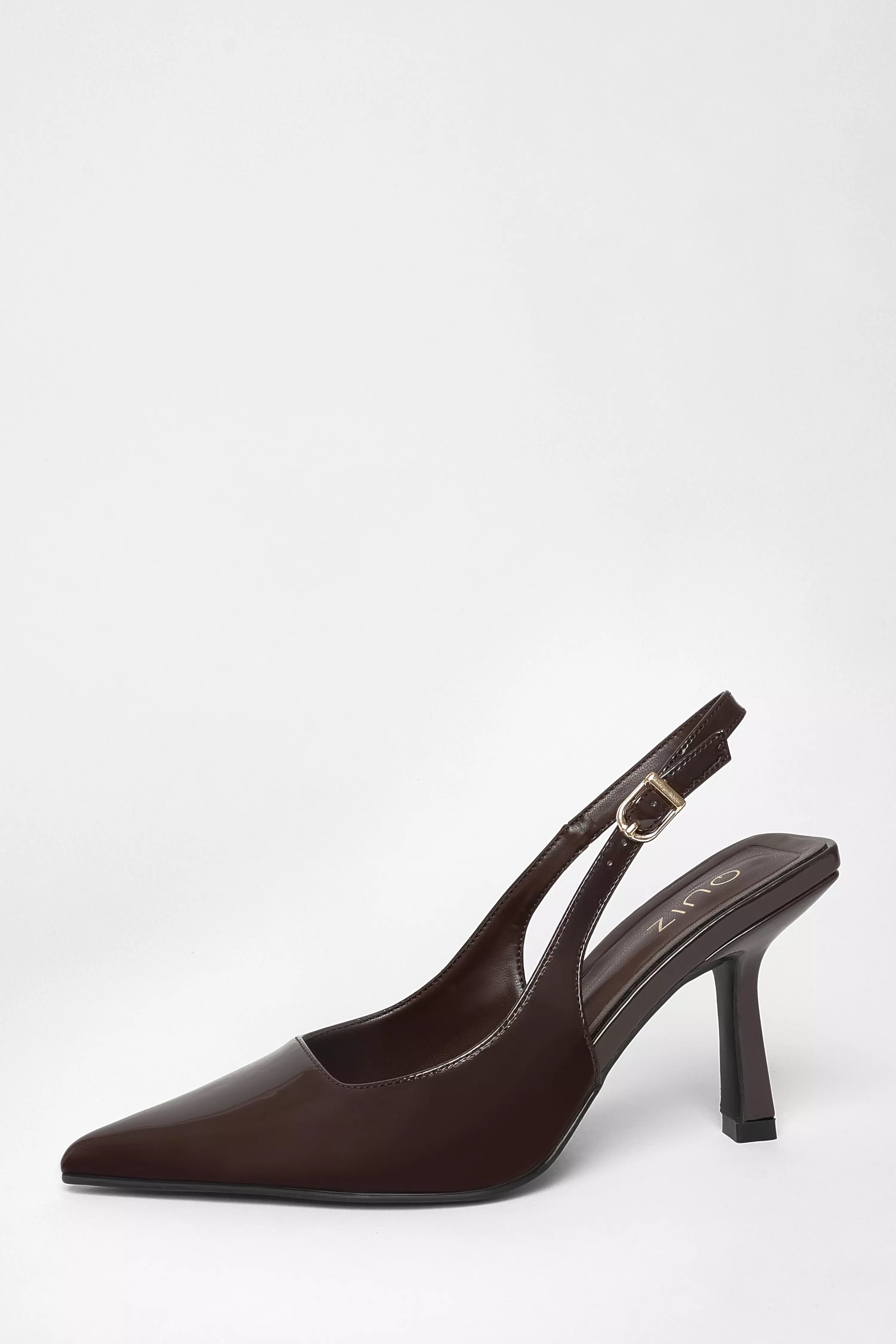 Brown Patent Sling Back Court Heels