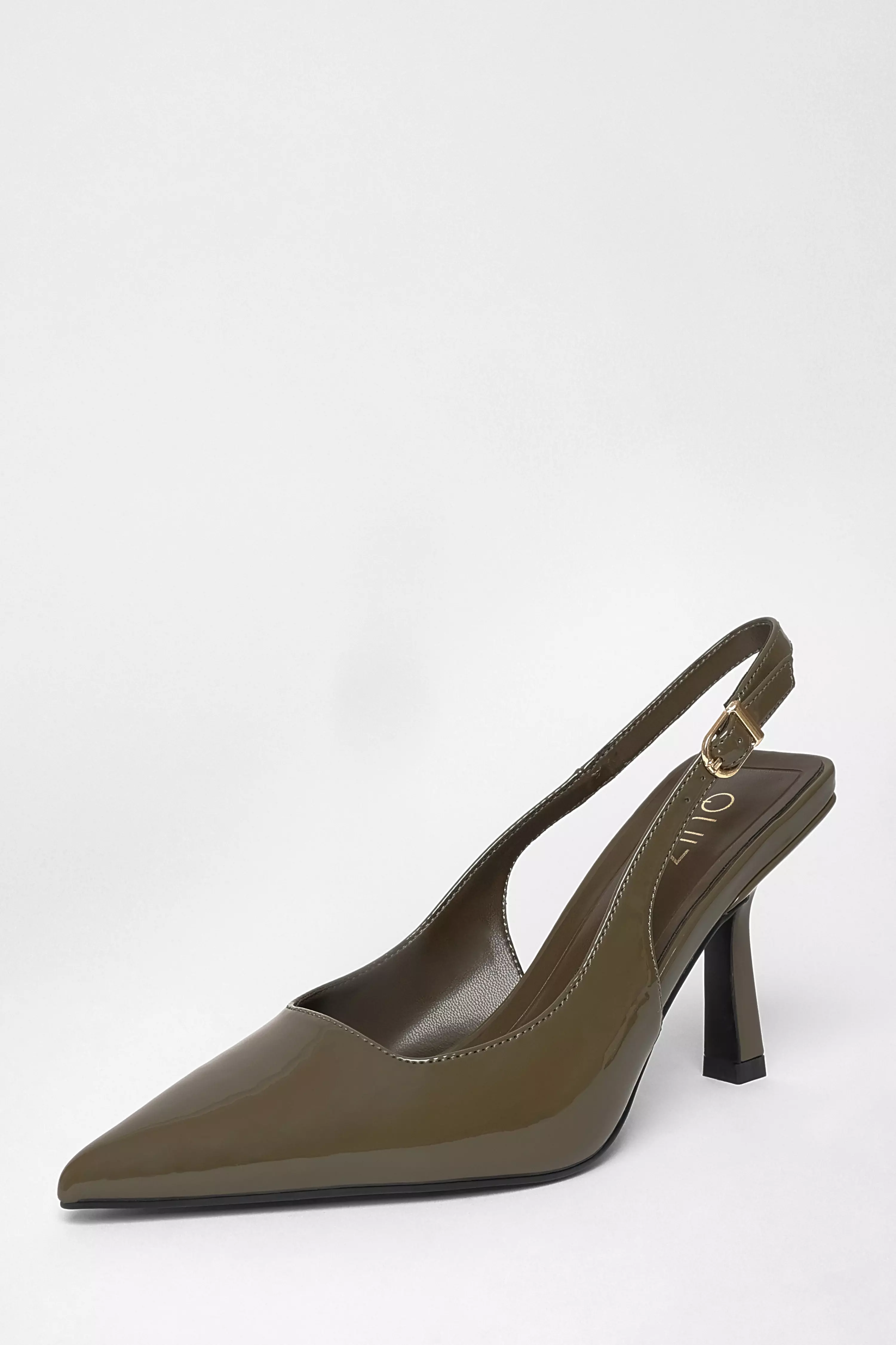 Olive Patent Sling Back Court Heels