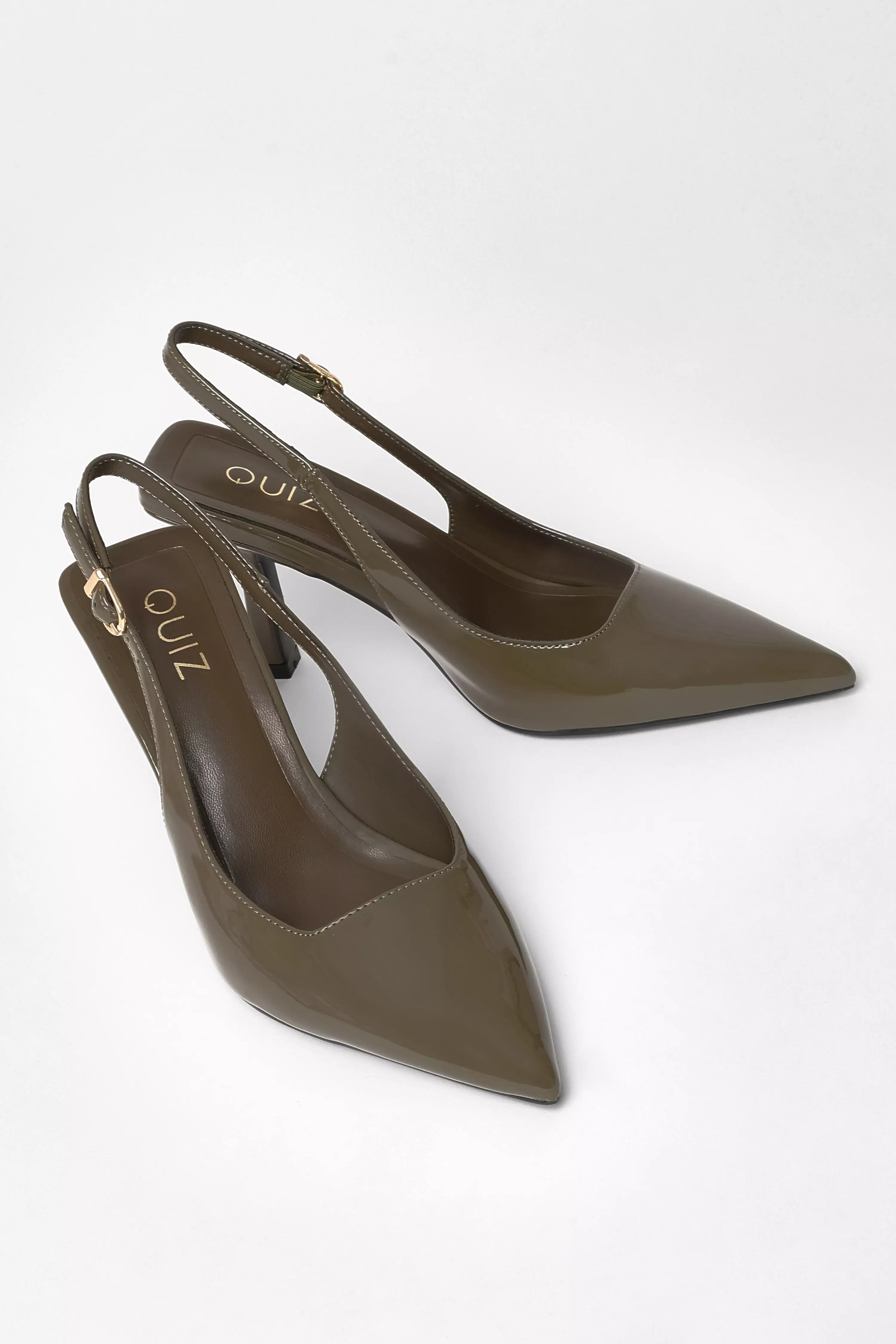 Olive Patent Sling Back Court Heels