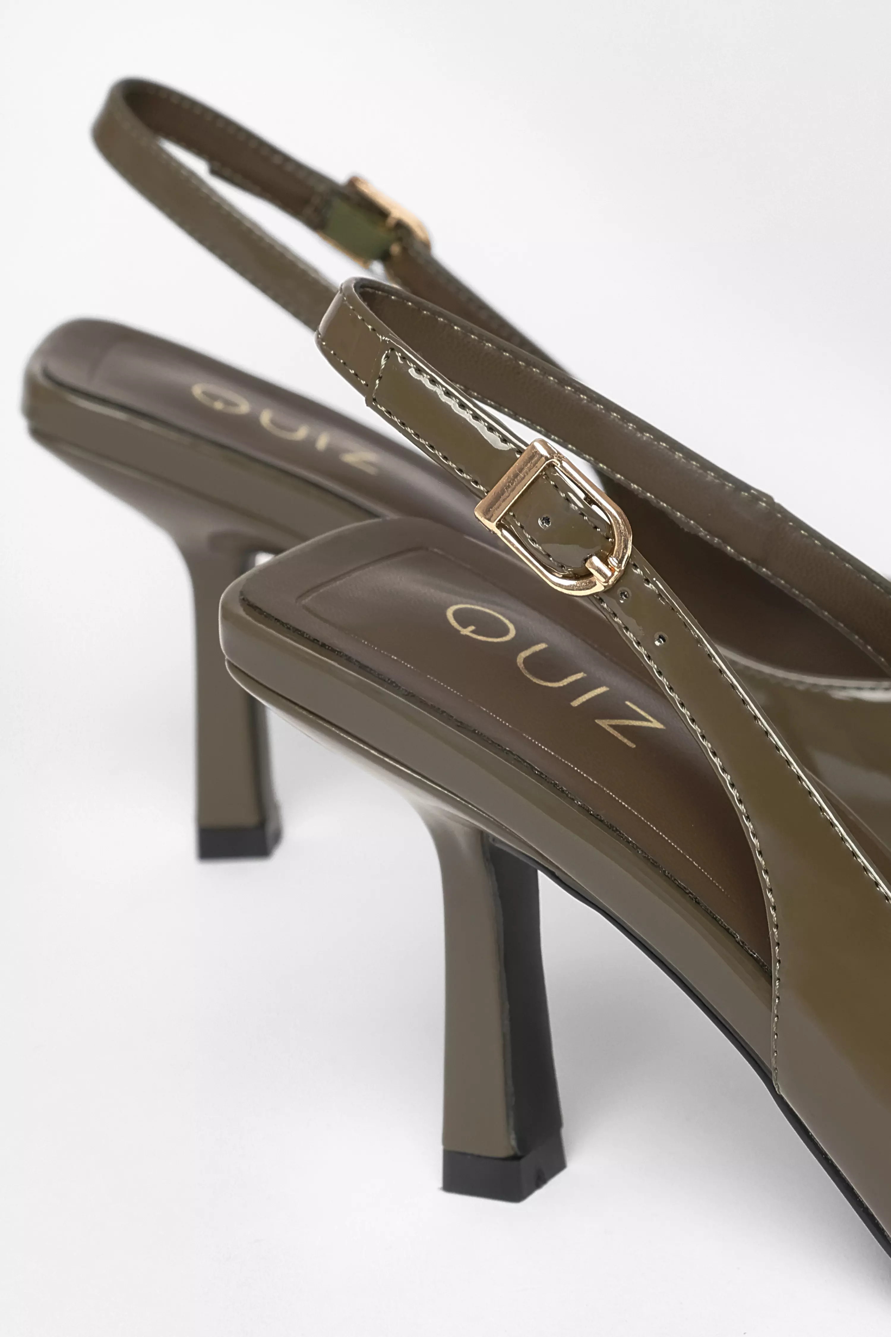 Olive Patent Sling Back Court Heels