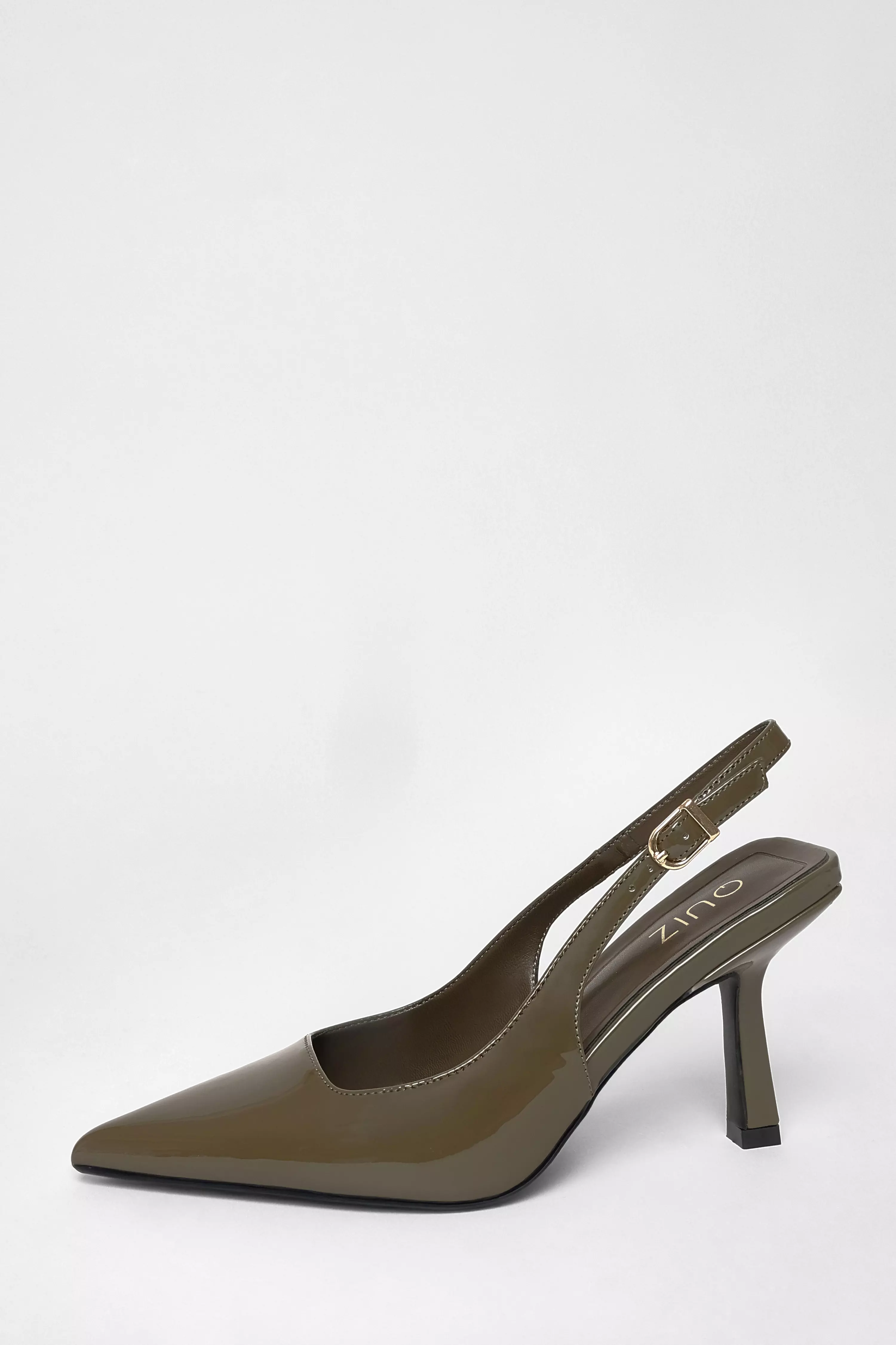 Olive Patent Sling Back Court Heels