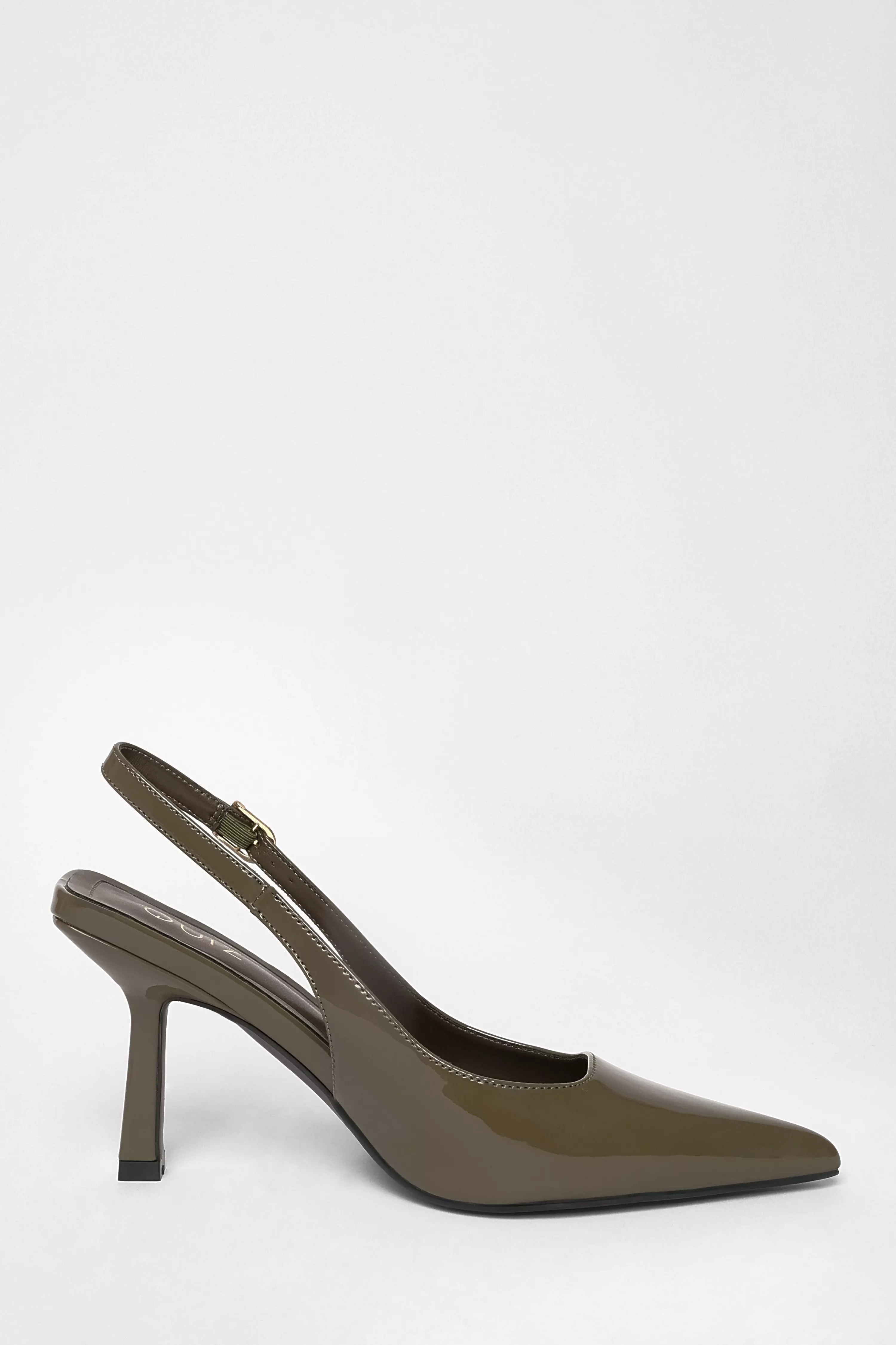 Olive Patent Sling Back Court Heels