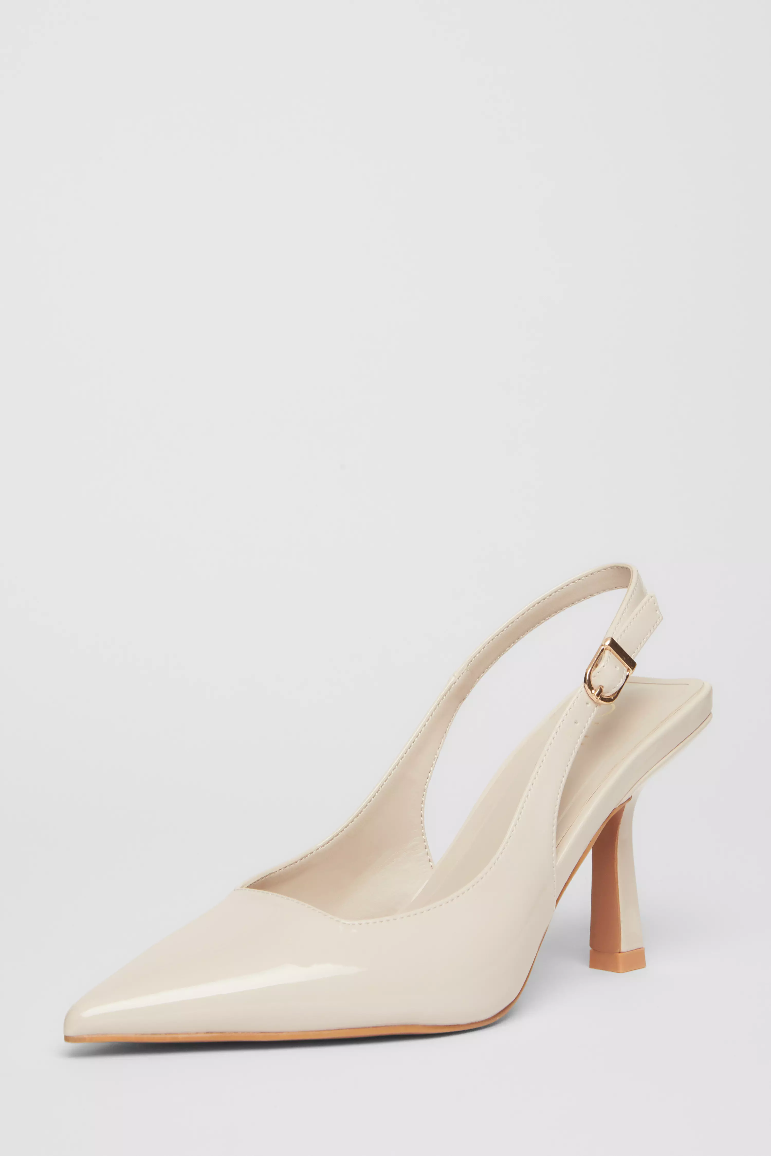 Nude Patent Slingback Low Court Heels