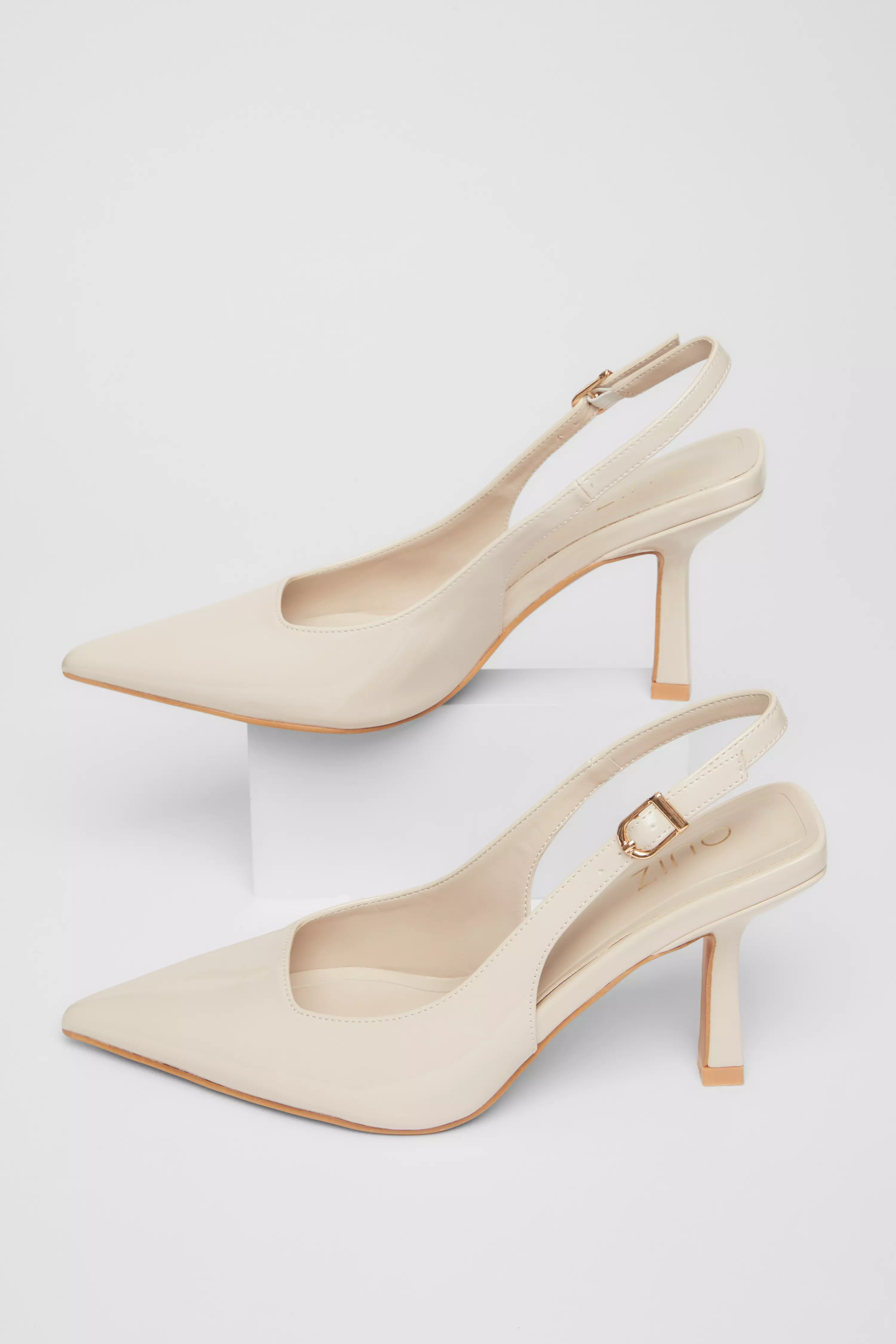 Nude Patent Slingback Low Court Heels